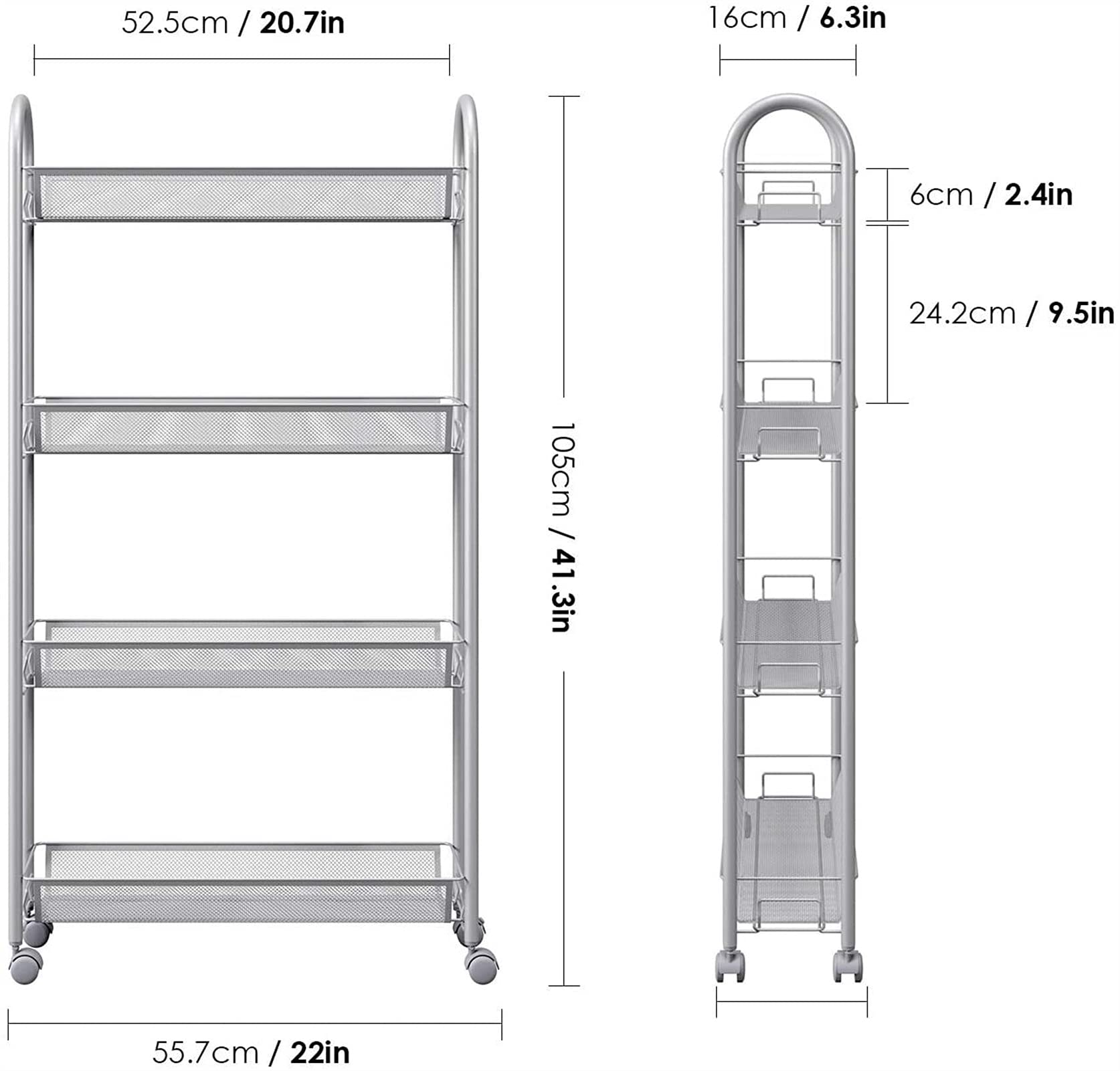 Luckxuan 4-Tier Slim Slide Storage Shelf - Space-Saving Steel Organizer for Bathroom, Kitchen & Home - Movable Multipurpose Shelving Unit with Easy Assembly - Perfect for Small Spaces, Pantry Organization & Closet Storage