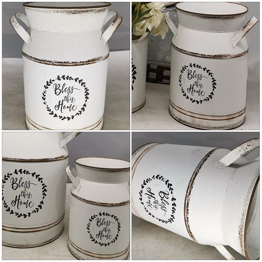 Farmhouse Galvanized Milk Jug Vase - White Rustic Flower Pot for Roses & Floral Arrangements - Perfect for Home Decor, Weddings, and Farmhouse Style Centerpieces