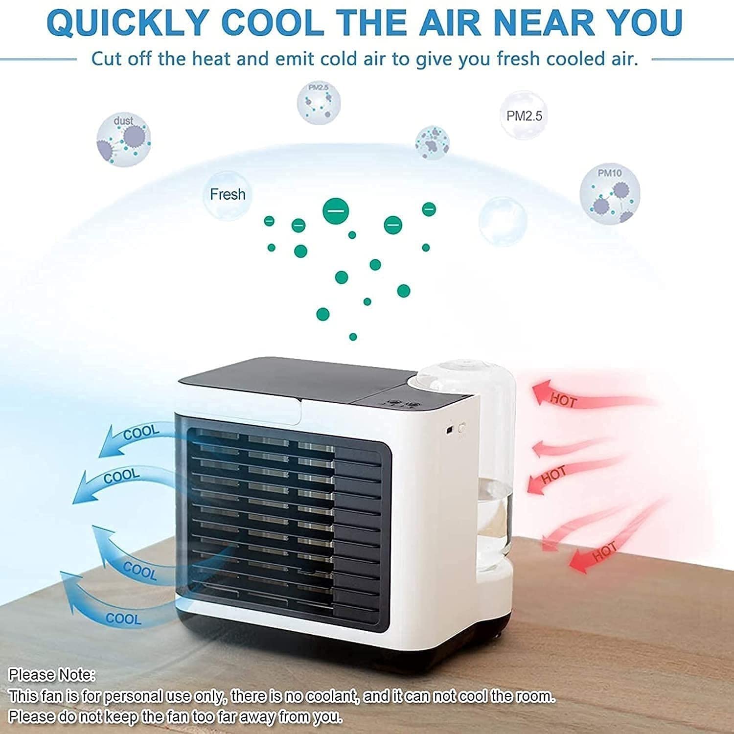 Portable Air Conditioner Fan - Mini Desktop Cooling Fan with Humidifier, Personal Air Cooler for Bedroom, Office & Home Use | Compact & Energy Efficient | Perfect for Small Spaces, Dorm Rooms & Workstations (Green)