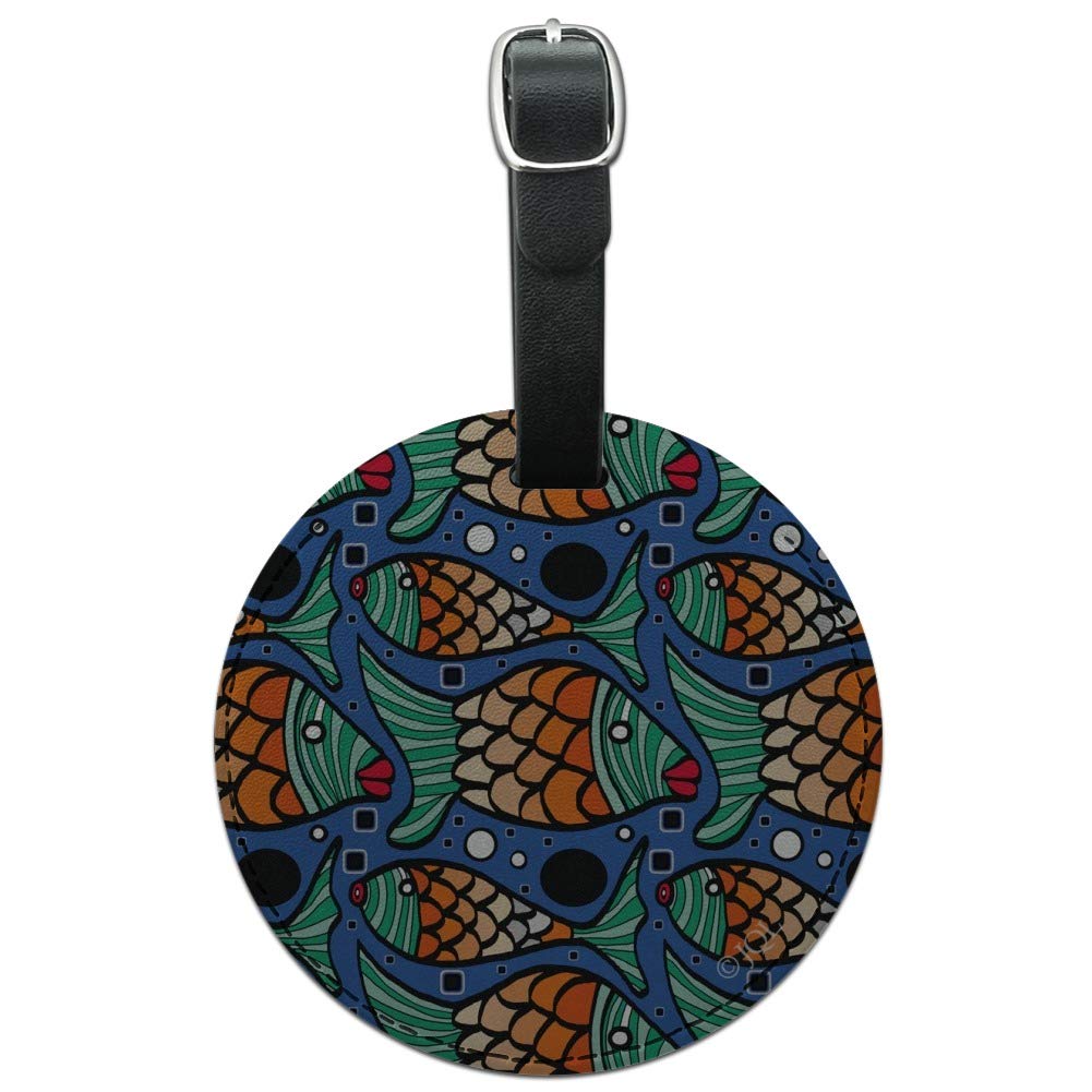 Fishy Lips Pattern Round Leather Luggage Tag - Waterproof Suitcase ID Tag for Travel Bags, Carry-On & Backpacks - Perfect for Airports, Business Trips & Vacation Identification