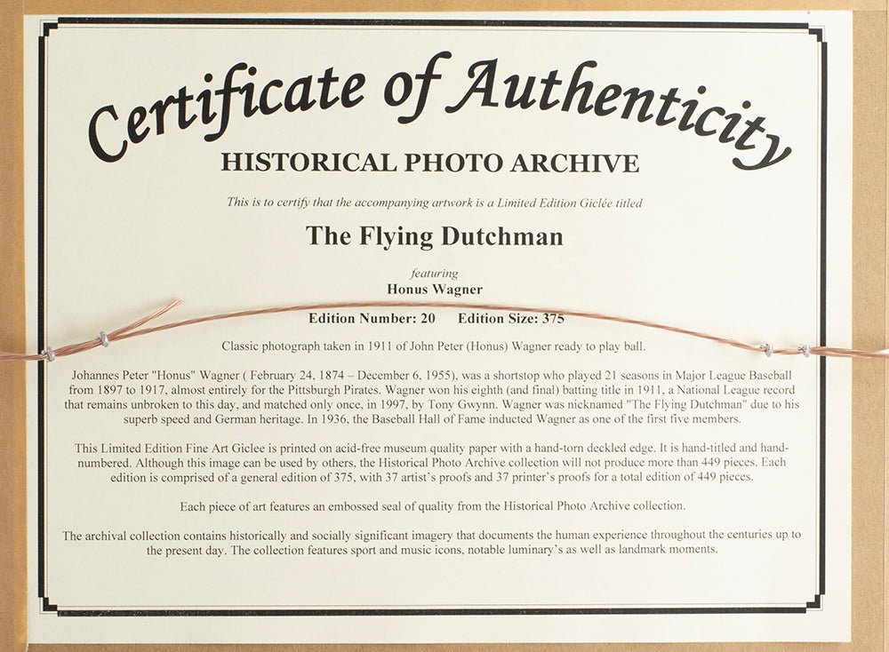 Honus Wagner Framed 17x22 The Flying Dutchman Historical Photo Archive Limited Edition Giclee Print - Perfect for Baseball Memorabilia Collectors & Pittsburgh Pirates Fans Home Decor