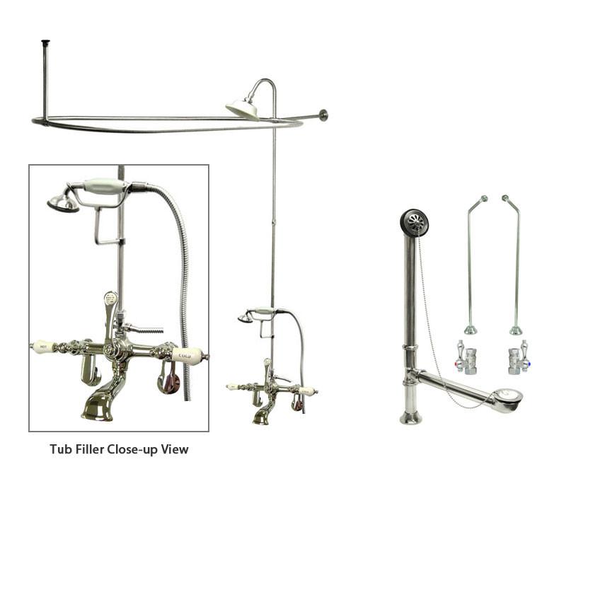 Vintage Chrome Clawfoot Bathtub Faucet with Shower Kit & Enclosure Curtain Rod - 54T1CTS - Perfect for Antique Bathroom Renovations & Spa-Like Showers