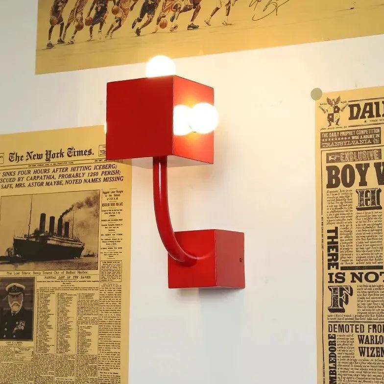 Modern Red Cube LED Wall Lights - Creative Geometric Design for Living Room, Bedroom, and Office Decor - Energy Efficient Indoor Lighting Solution