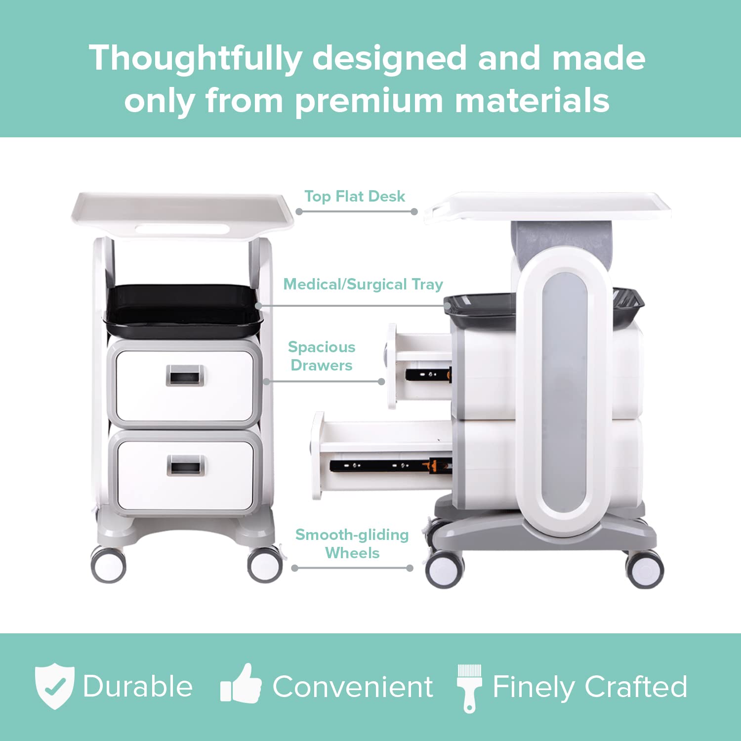 Professional Utility Cart with Wheels - Heavy Duty Rolling Cart with Drawers for Dental Office, Medical Trolley, Salon & Lab - Mobile Storage Cart for Cavitation Machines, Esthetician Supplies & Beauty Tools - Perfect for Clinics, Spas & Medical Facilities