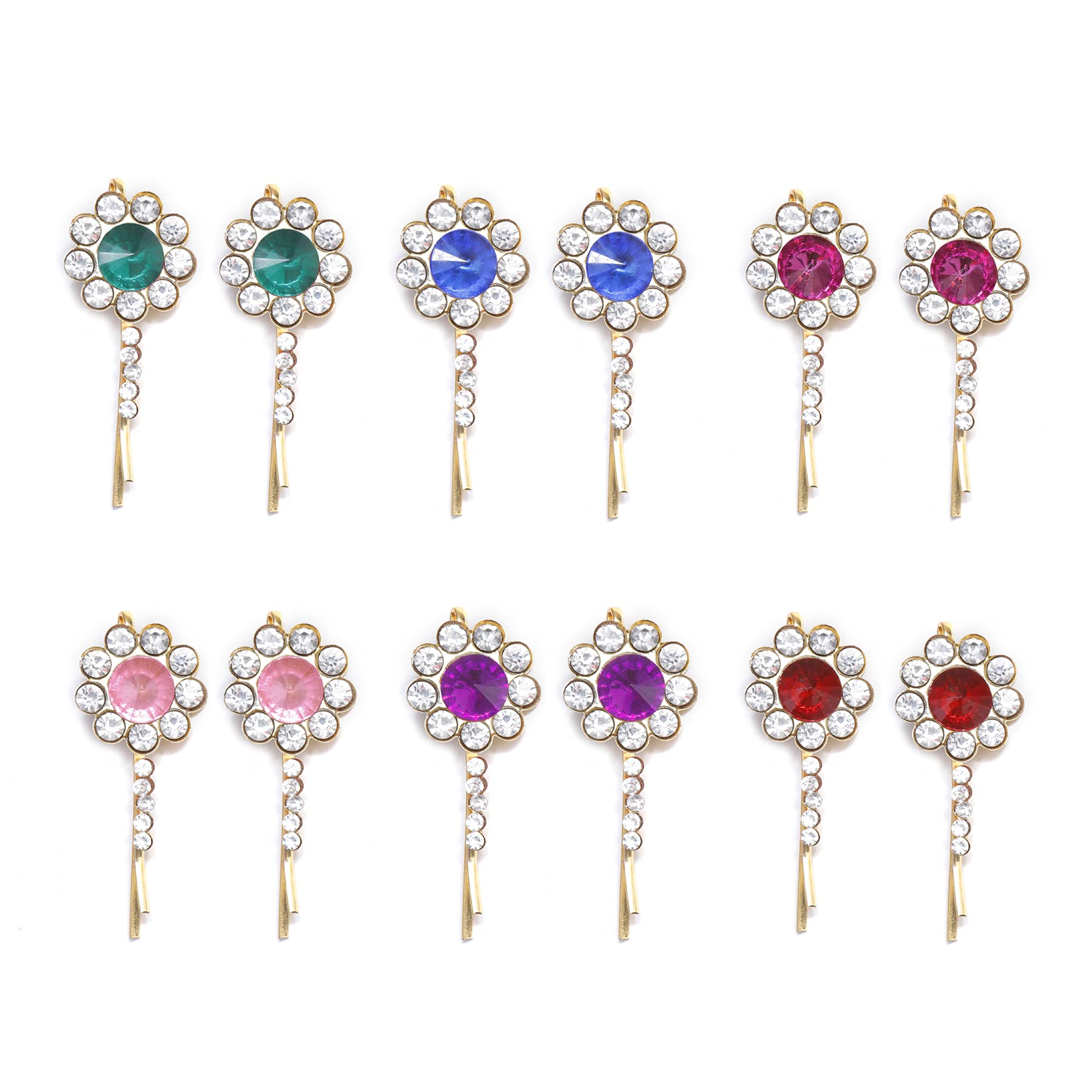 Shivarth Rhinestone Hair Clips for Women, Girls & Kids - Stylish Crystal Hair Accessories for Party, Wedding, Daily Use - Pack of 12 Multicolor Hairpins