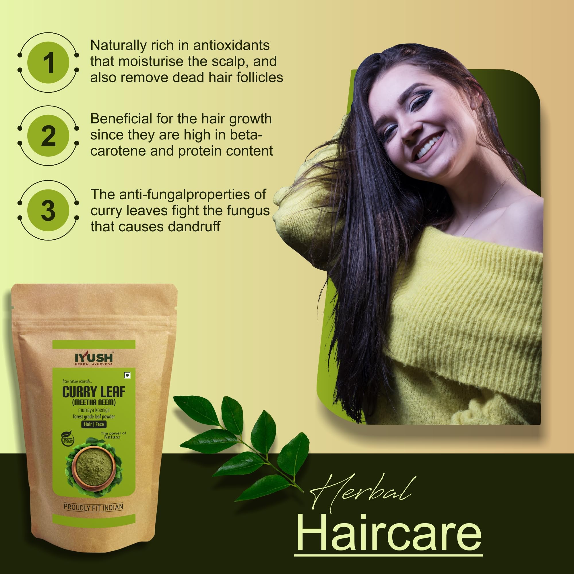 Organic IYUSH Ayurvedic Curry Leaves Powder (400g) – Pure & Natural Hair Growth Supplement for Thicker, Stronger Hair | Kadi Patta Powder for Cooking, Hair Masks & Ayurvedic Remedies | USA Seller