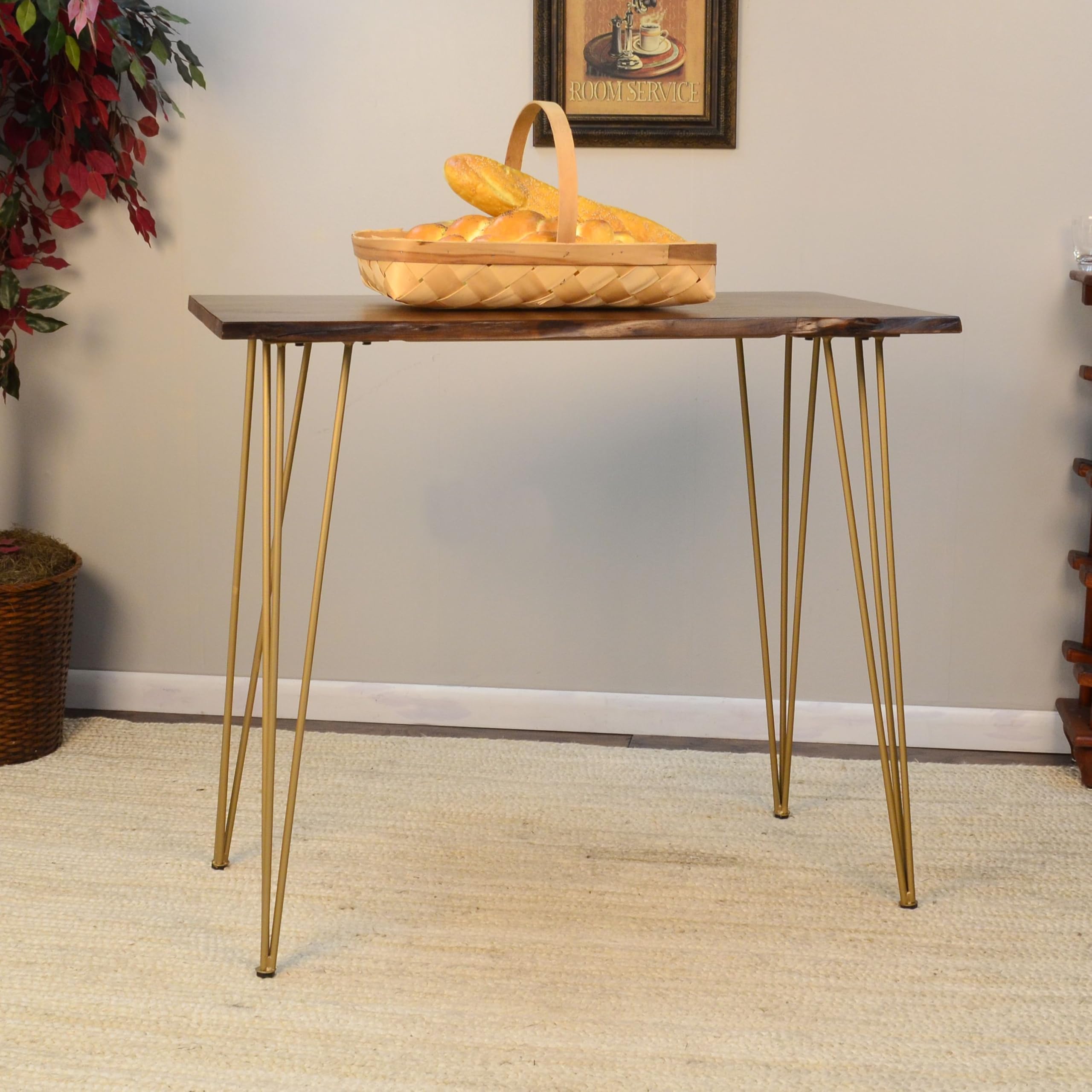 Carolina Chair & Table Siena Live Edge Elm Gold Counter Height Bar Table - Perfect for Kitchen Islands, Breakfast Nooks & Home Bars