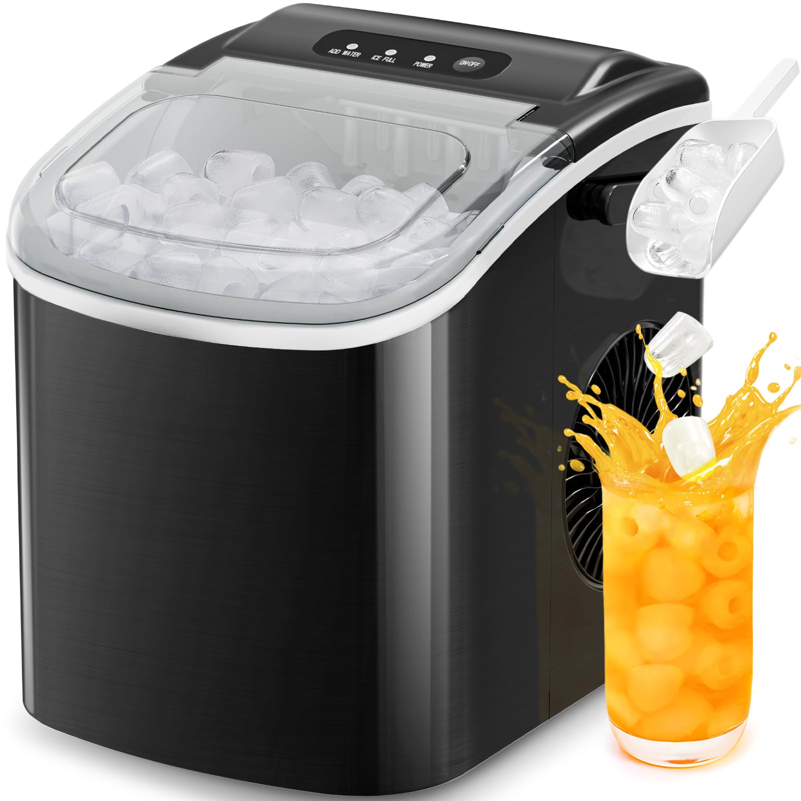 Antarctic Star Portable Countertop Ice Maker - 26Lbs/24H, 9 Cubes in 6 Mins, Self-Cleaning, Stainless Steel Black - Perfect for Home, Kitchen, Bar, Party & Office Use