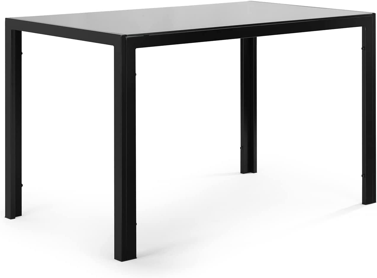 47-inch Modern Black Glass Dining Table with Sturdy Metal Frame - Perfect for Small Spaces, Kitchen, Dining Room, Home Office (Seats 4) | Ideal for Family Meals, Entertaining Guests, and Workspace Use