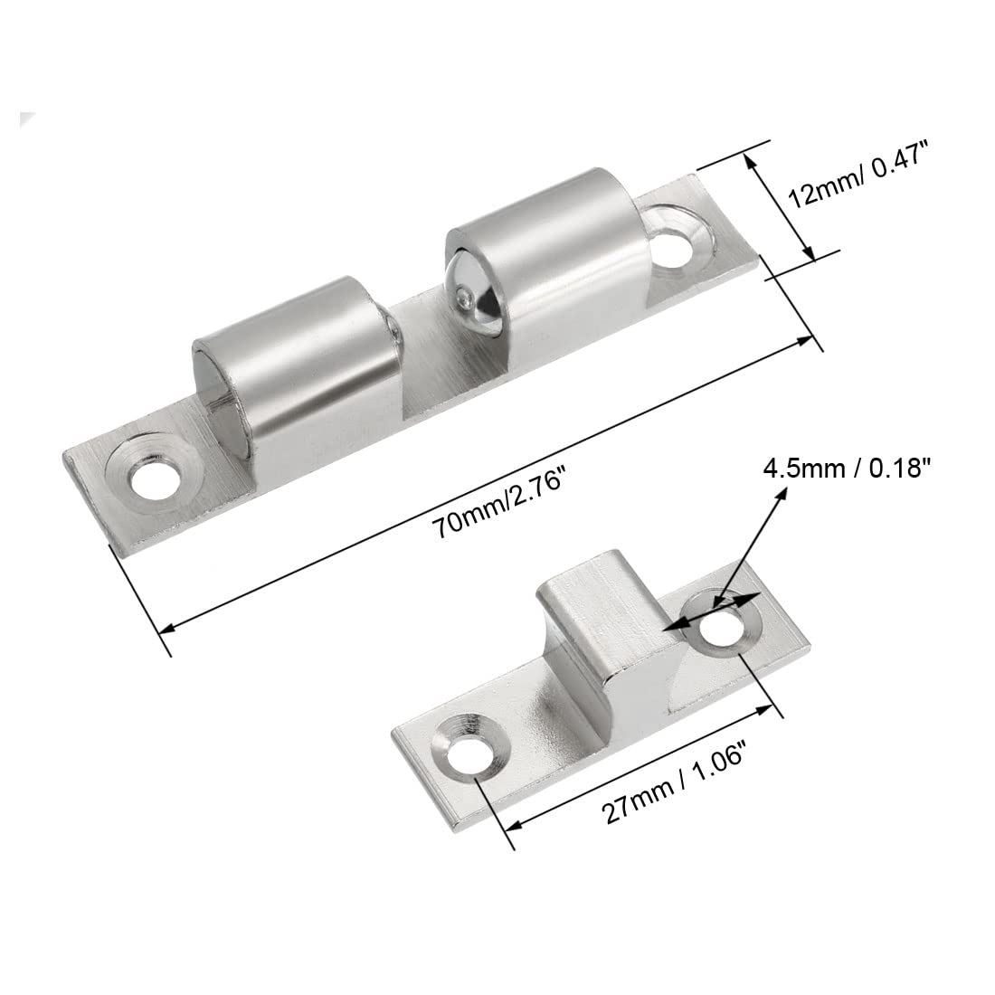 10PCS Brass Double Ball Catch Cabinet Door Latch 70mm Silver Tone - Heavy Duty Tension Closet Catches for Furniture, Wardrobe, Cupboard & Drawer Hardware Repair
