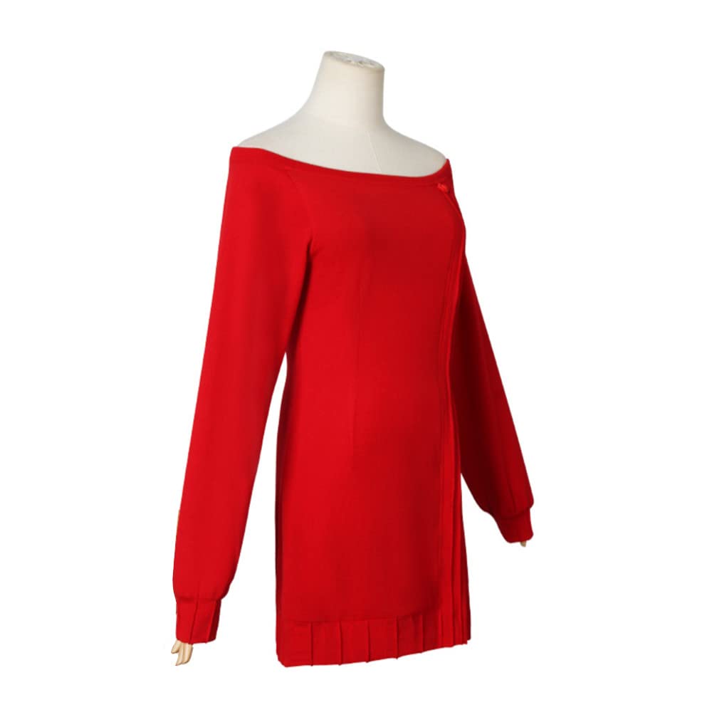 COLSA Women's Red Anime Cosplay Sweater Dress - Halloween Costume Uniform Outfit Full Set for Cosplay, Halloween Parties & Anime Conventions