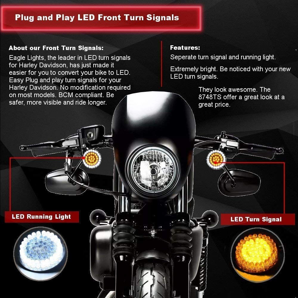 Eagle Lights 2 Inch LED Turn Signal Kit - 1157 Front & 1156 Amber Rear Bulbs with Clear Lenses - Perfect for Motorcycles, Cars, Trucks and Off-Road Vehicles