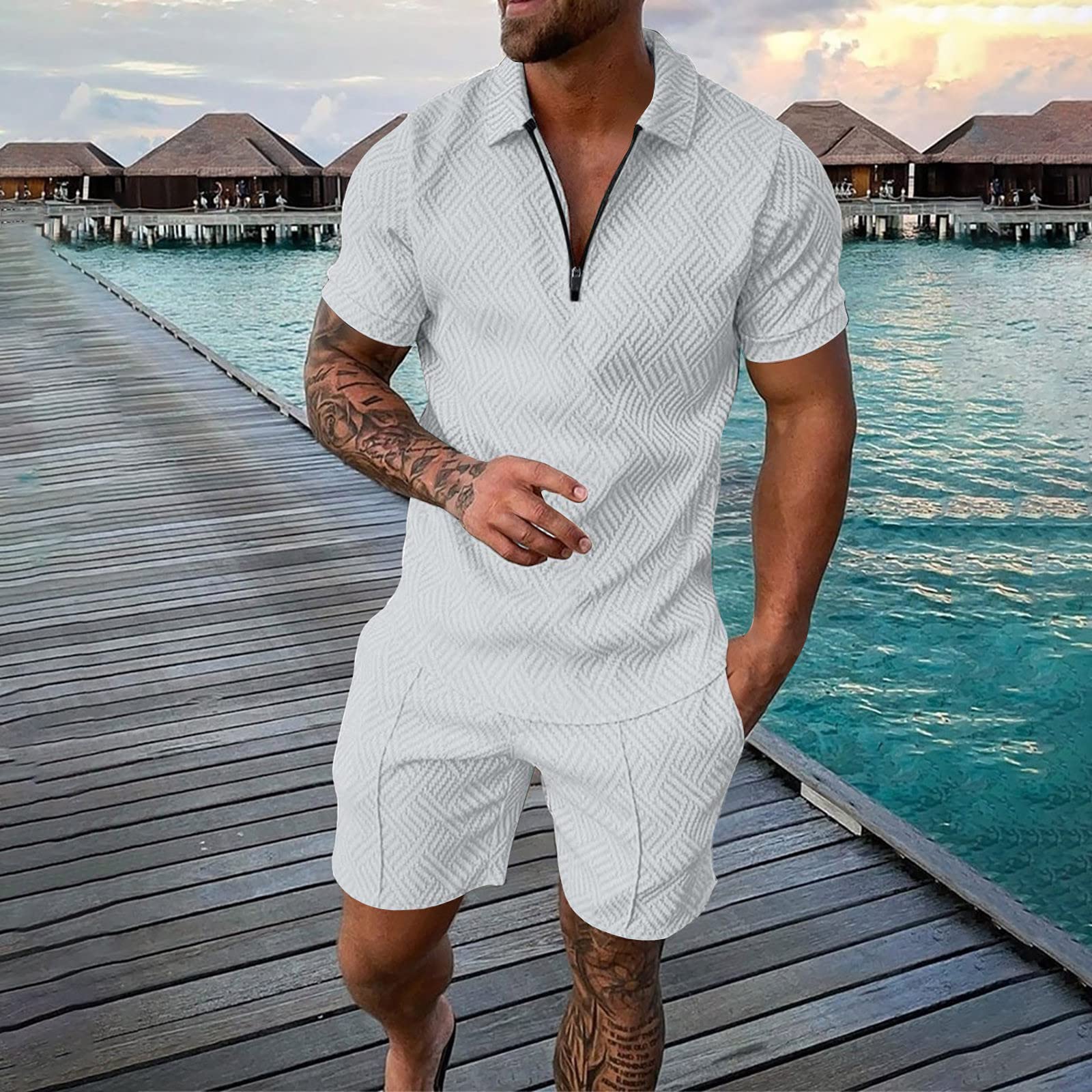 Wouke Men's 2-Piece Activewear Set - Short Sleeve Polo Shirt & Running Shorts for Gym, Jogging, Fitness & Sports | Breathable Workout Outfit for Summer Exercise & Casual Wear
