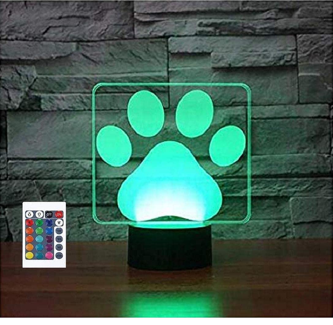 3D Dog Paw Night Light - 16 Color Changing LED Touch Lamp with Acrylic Base, USB Powered - Perfect for Kids Room, Bedside Table, Birthday & Christmas Gifts (Home Decor, Children's Toy)