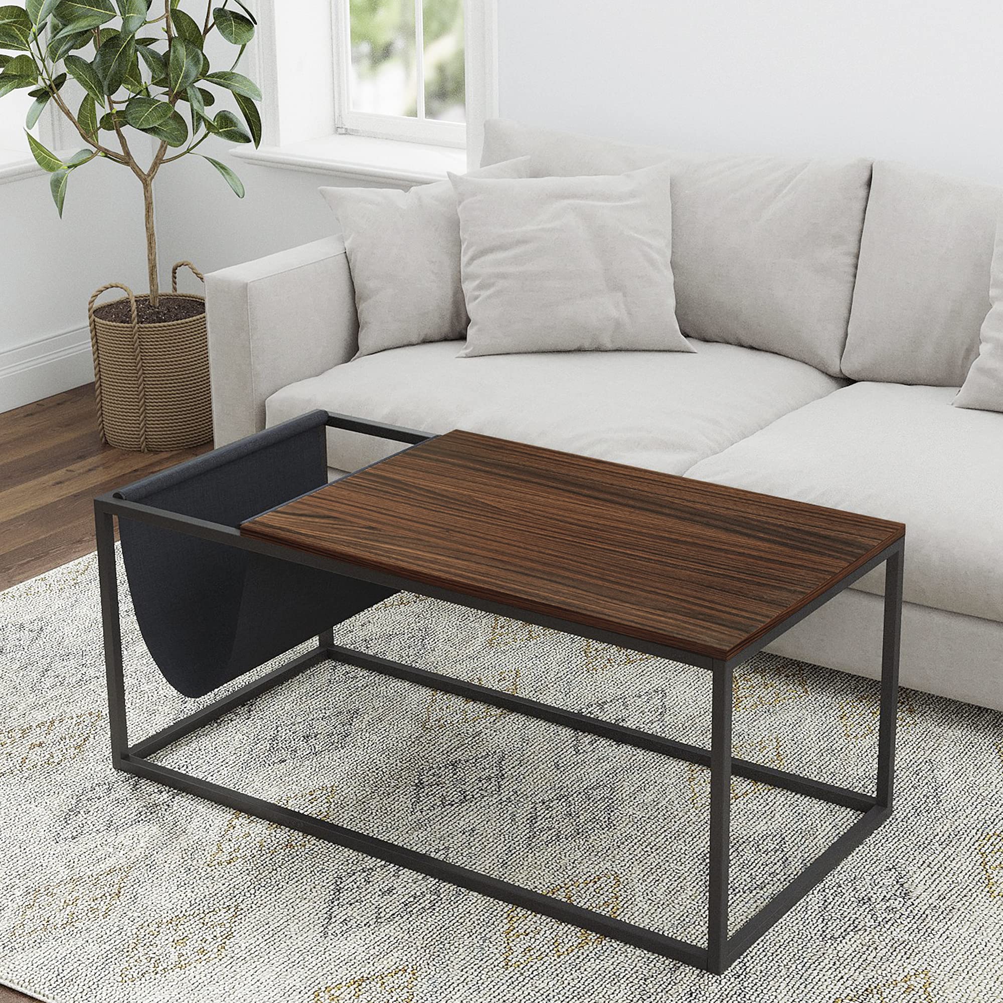 Modern Coffee Table with Wood Top & Metal Frame - 44