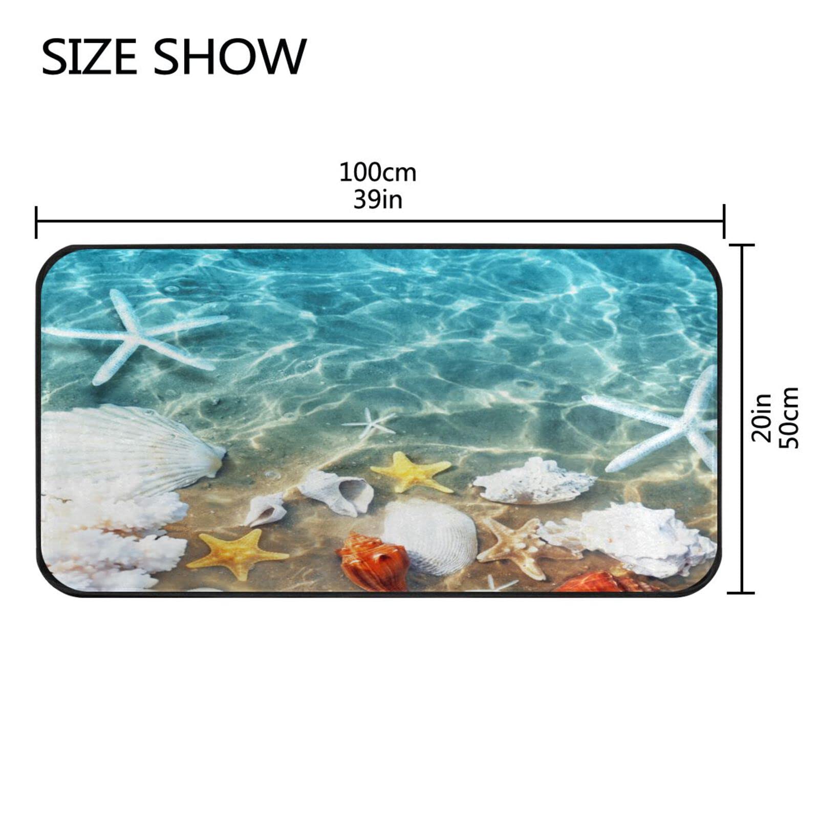 Non-Slip Absorbent Coral Starfish Seashell Bath Mat - 39x20 Inch Washable Kitchen Rug for Bathroom, Beach & Summer Decor - Perfect for Home, Office, Hallway, Sink & Laundry Areas