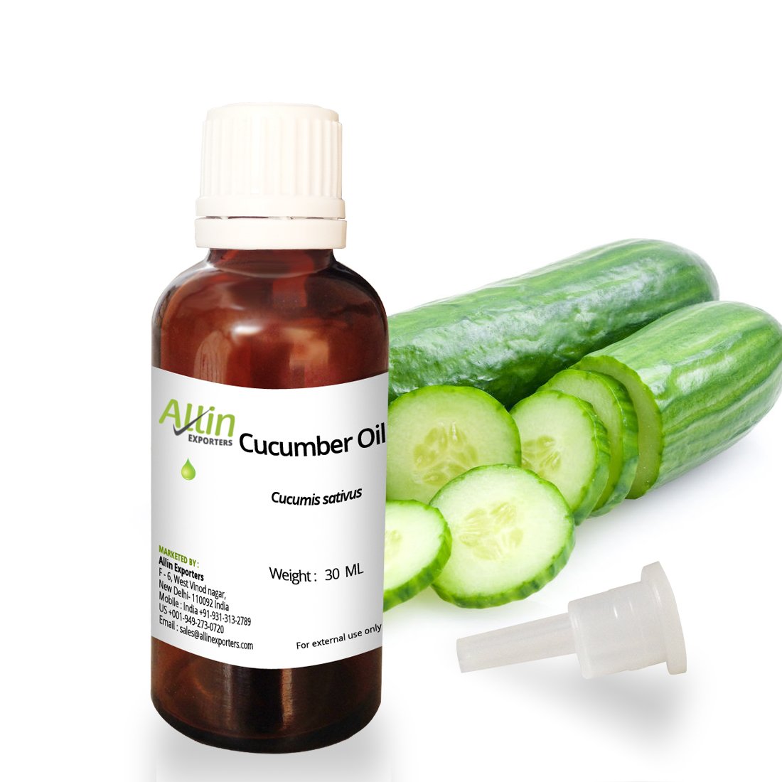 Allin Exporters 100% Pure Cucumber Oil 30ml - Natural, Non-Greasy & Fragrance-Free for Skin, Hair & Body Care | Perfect for Massage, Moisturizing & Scalp Treatment