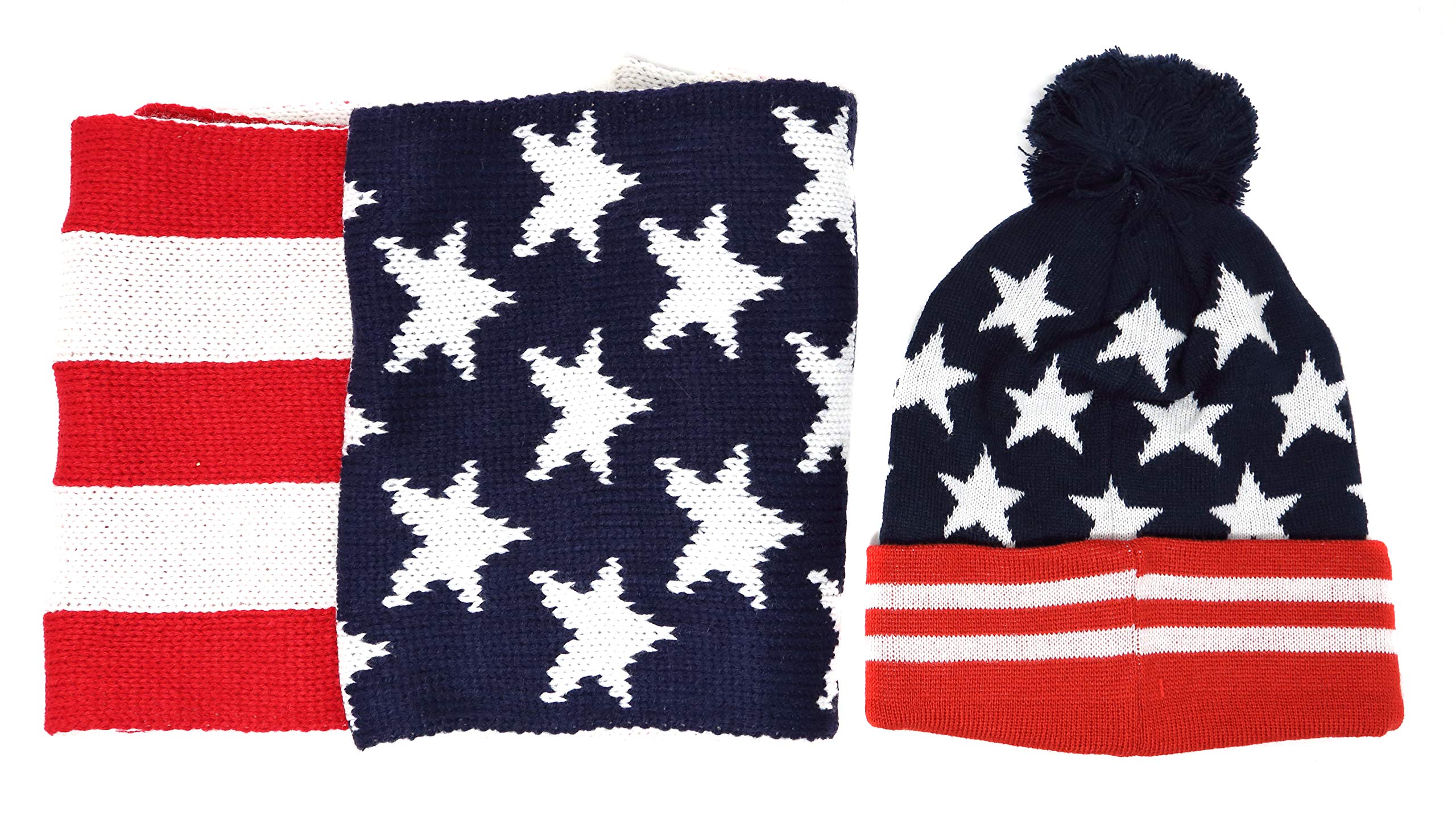 USA Flag Scarf and Beanie Set - Patriotic Stars & Stripes Winter Warm Accessories for Men & Women - Perfect for Outdoor Activities, Sports Events, and Holiday Gifts