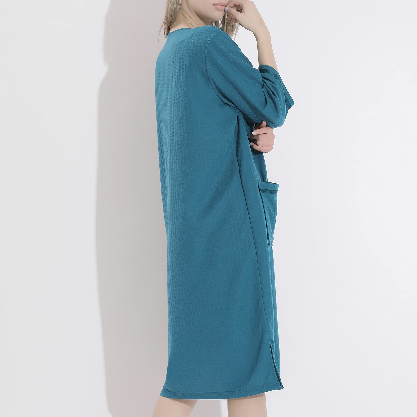 Lu's Chic Women's Waffle Robe Duster - Lightweight Zip Up Bathrobe & Housecoat for Lounge, Spa & Sleepwear | Soft Casual Nightgown for Home Relaxation