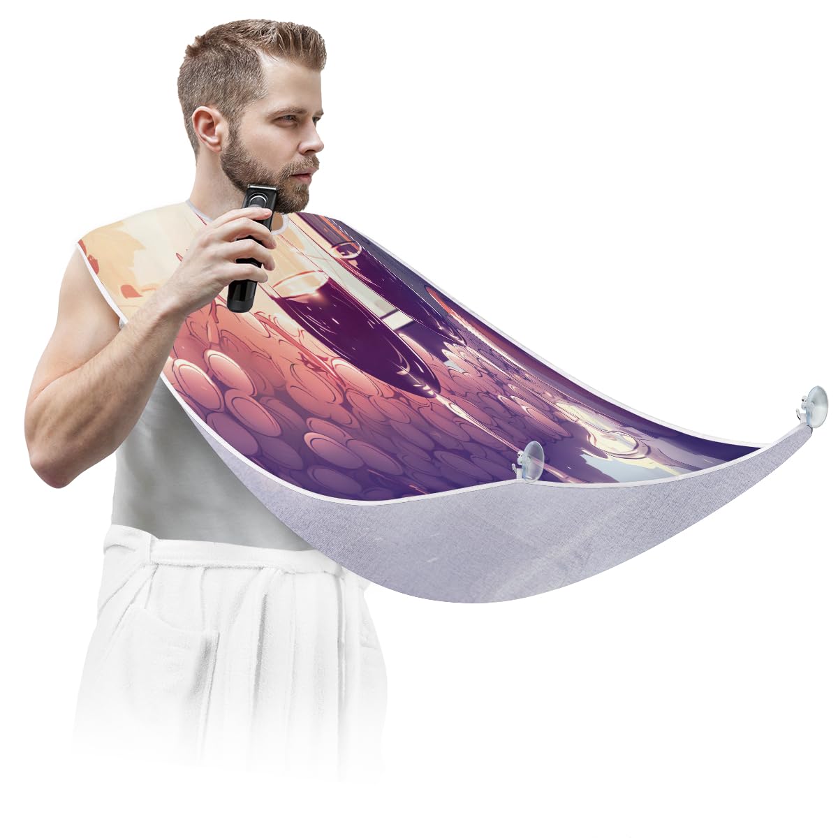 Men's Waterproof Shaving Bib - Summer Wine Watercolor Beard Apron for Hair Dye & Makeup Protection, Artist & Barber Accessories - Perfect for Home Grooming, Salon Use & DIY Hair Cutting - Sink Hair Catcher & Beard Trimming Tool