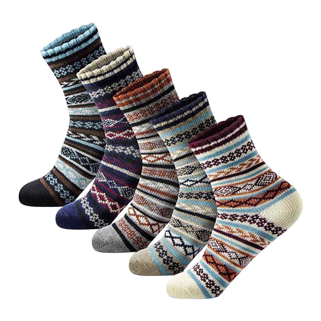 5 Pairs Women's Winter Socks - Warm Thick Knit Vintage Style Soft Casual Socks for Women, One Size Fits Most - Perfect for Cold Weather, Indoor & Outdoor Activities