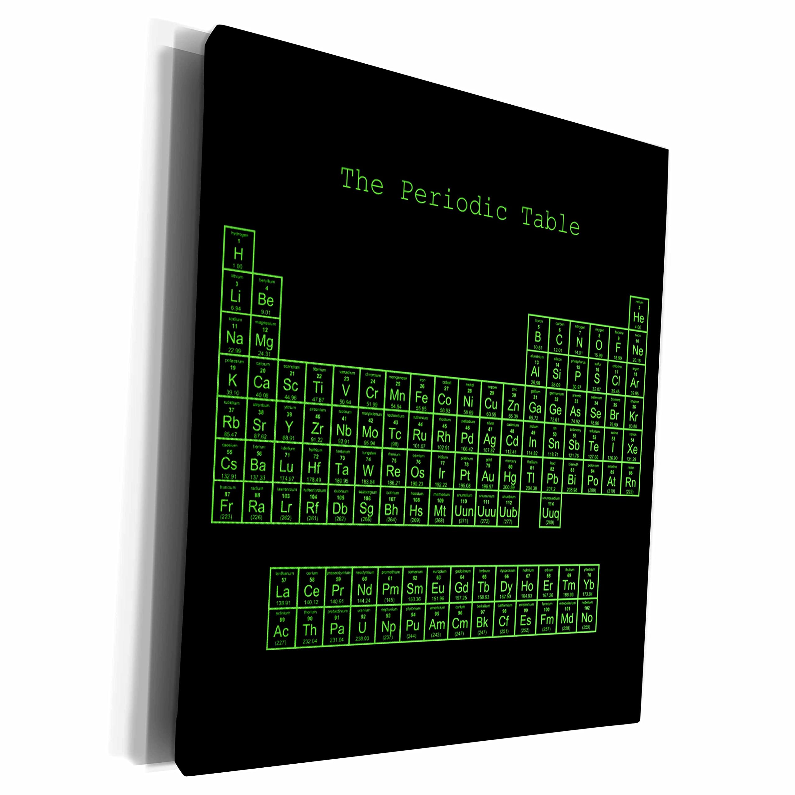 3D Rose Museum Grade Canvas Wrap - Neon Green on Black Periodic Table Art Print - Science Chemistry Physics Decor for Home, Office & Classroom - Perfect Gift for Programmers & Science Enthusiasts