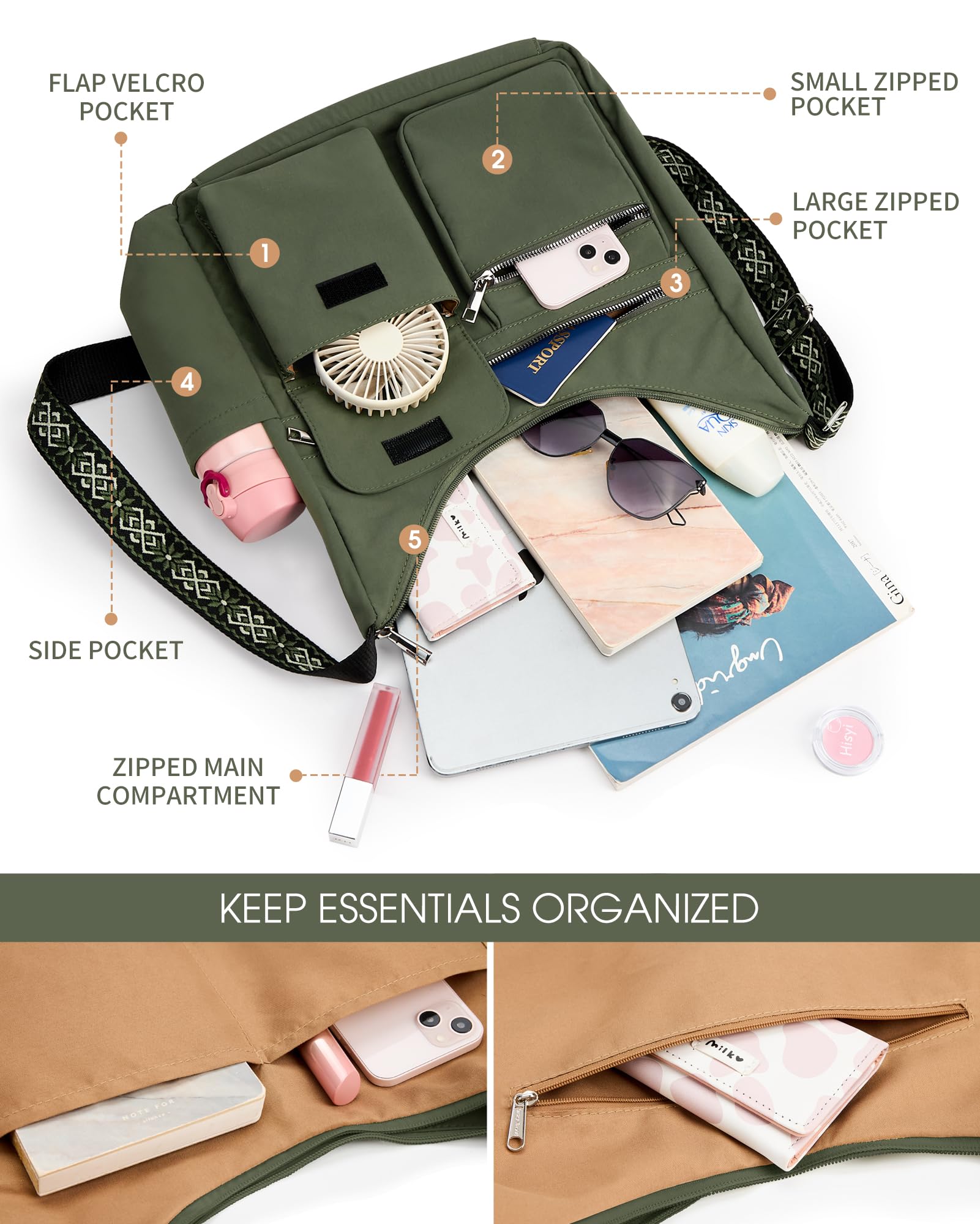 Trendy Nylon Crossbody Bags for Women - Work & Travel Purse