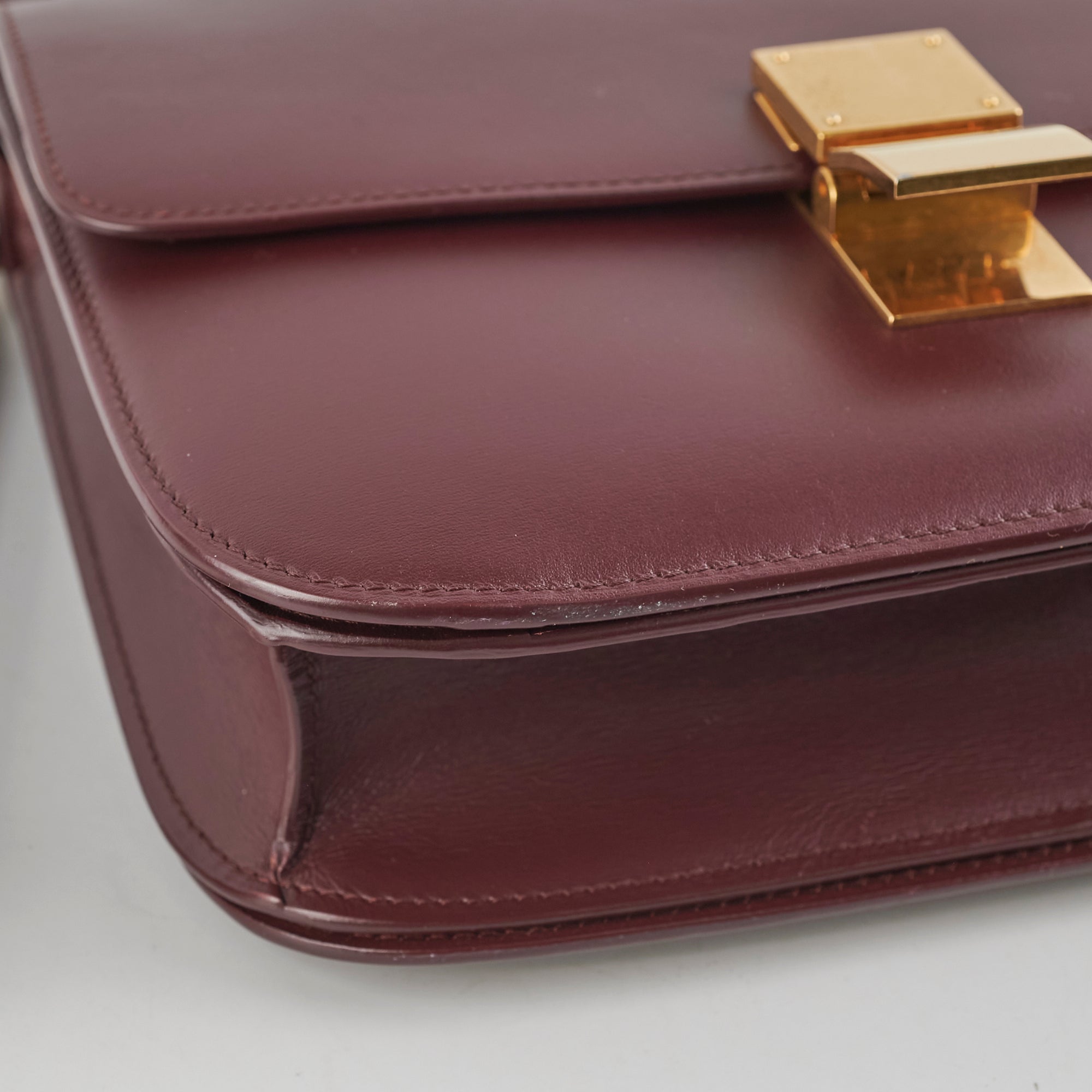 Celine Medium Box Burgundy Leather Crossbody Bag for Women - Luxury Designer Handbag for Work, Travel & Everyday Use