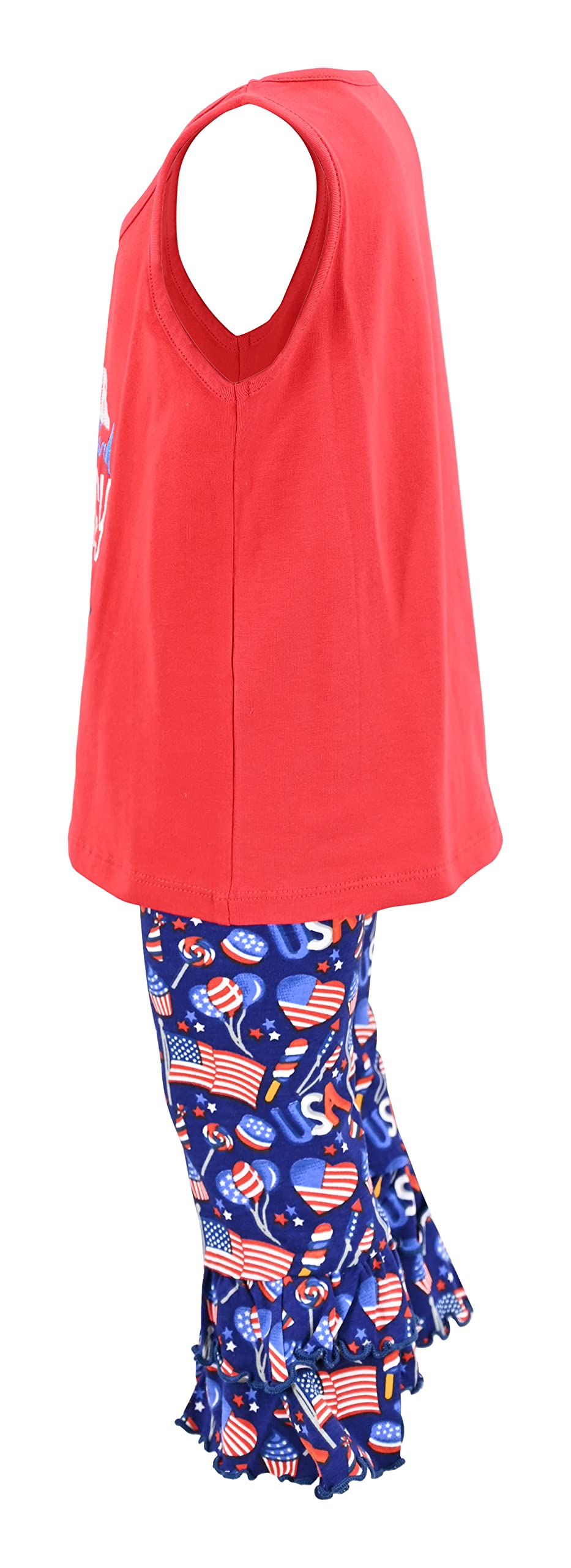 4th July Baby Girl Embroidered Capri Set (3Y, Red) - Patriotic Outfit