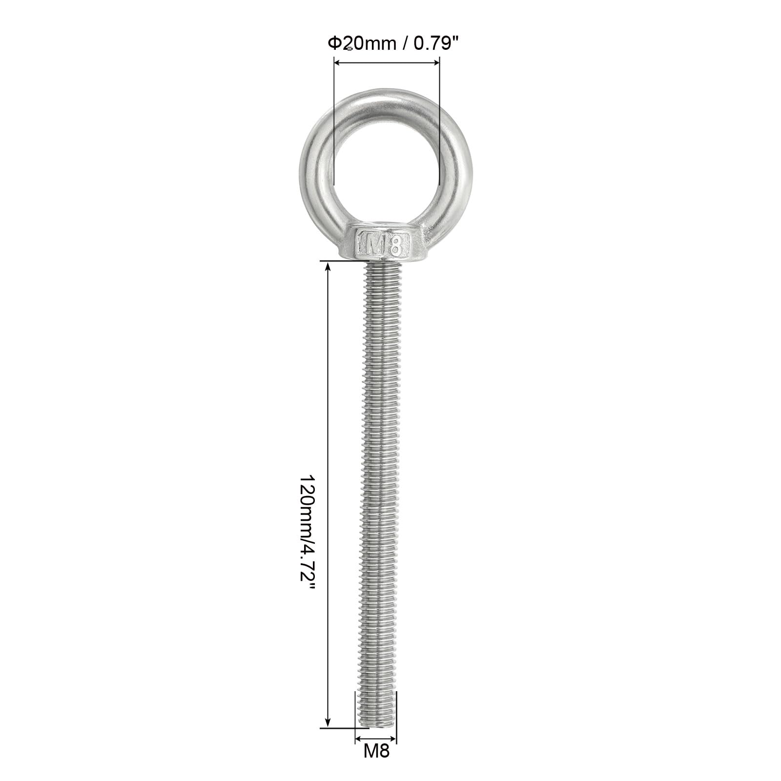 PATIKIL 3Pcs M8 x 120mm 304 Stainless Steel Lifting Shoulder Eye Bolt with Nuts & Washers - Heavy Duty Threaded Eyebolt for Hammocks, Hanging Decor, Marine & Industrial Use