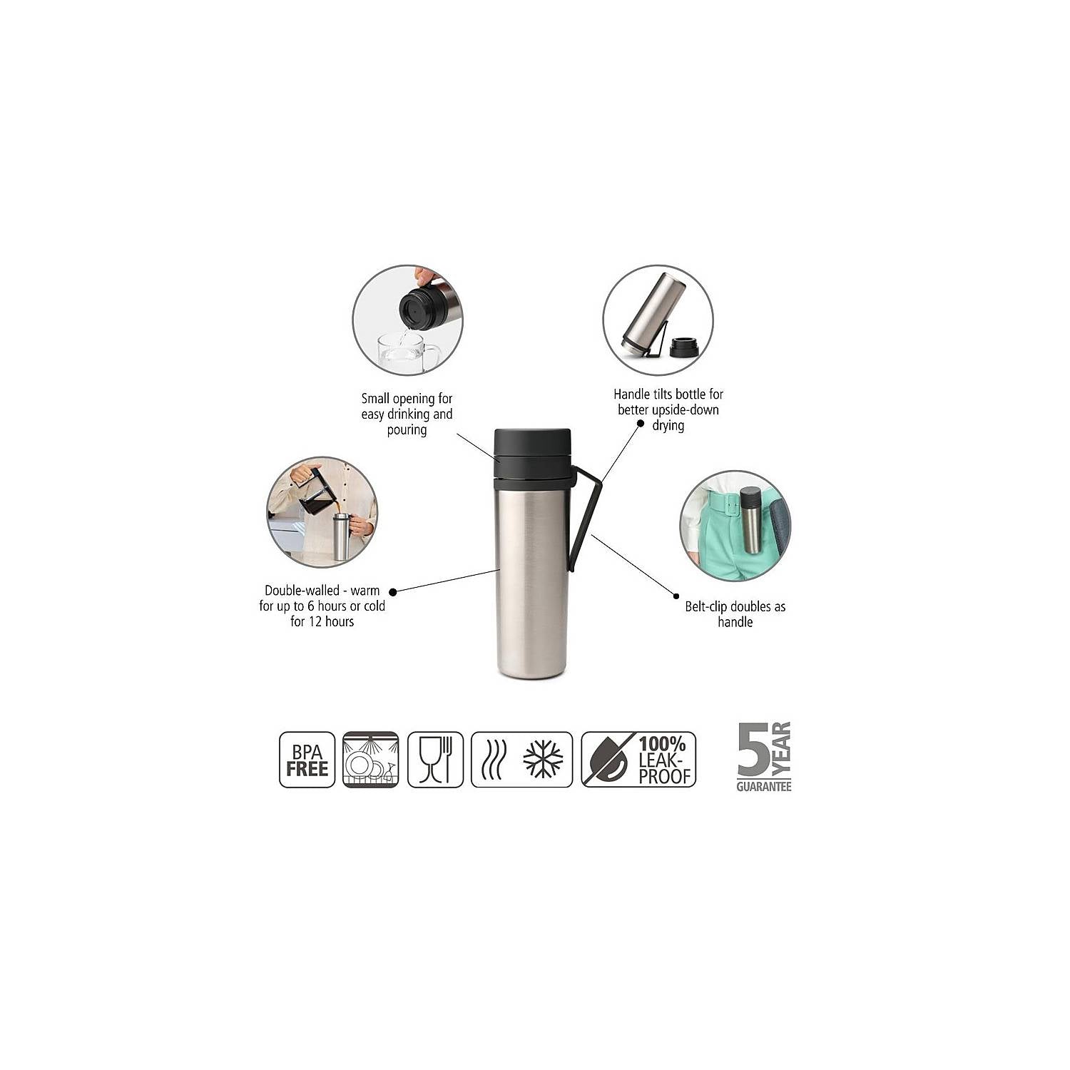 Insulated Stainless Steel Flask 0.5L (17oz) - Dark Grey, Leak-Proof & Temperature Control for Coffee, Tea or Water - Perfect for Travel, Camping & Outdoor Activities