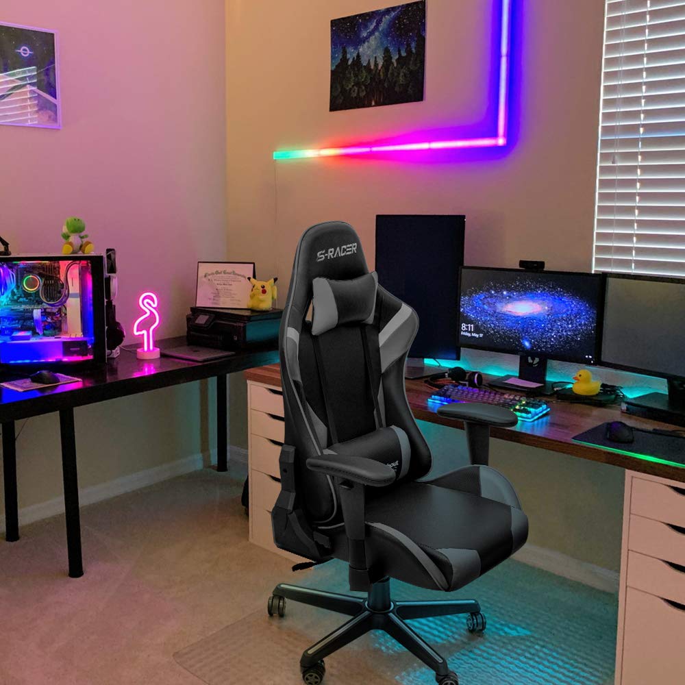 Ergonomic Video Gaming Chair for PC & Console - Comfortable Grey Gaming Seat for Long Hours Play | Perfect for Esports, Streaming & Home Office