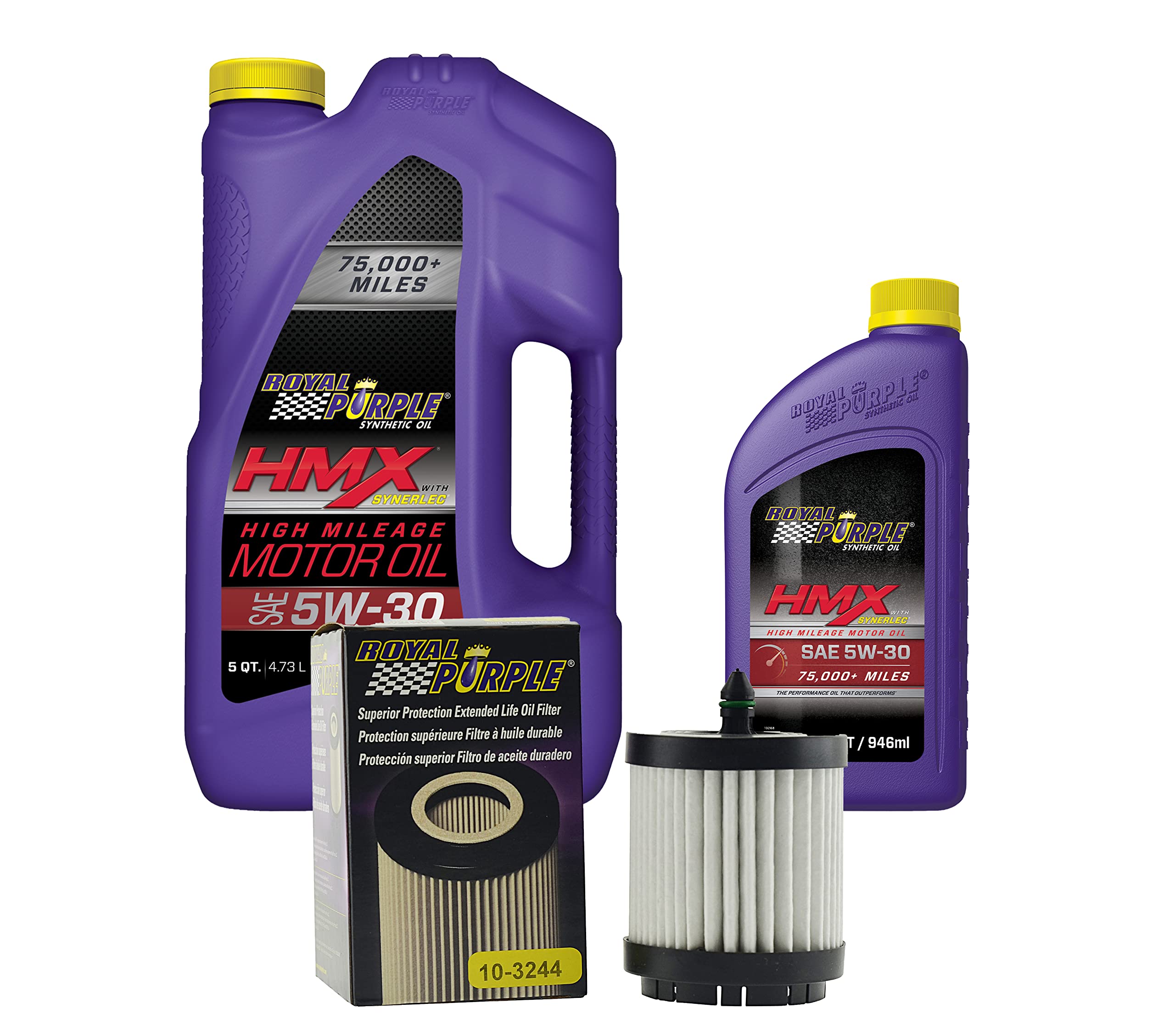 Royal Purple HMX® 5W-30 Synthetic High Mileage Motor Oil – 6 Quart Bundle with Extended Life Premium Oil Filter 10-3244 | Perfect for Older Vehicles & High-Performance Engines | Car, Truck & SUV Maintenance