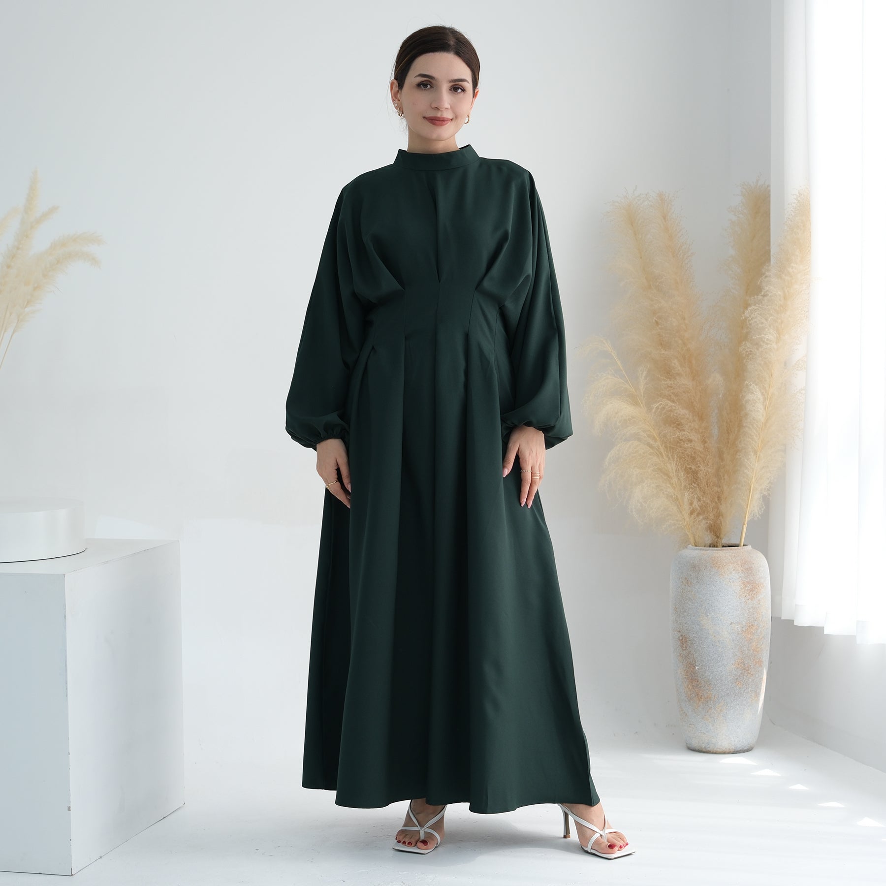 Madison Long Sleeve Maxi Dress in Green | Flowy Boho Chic Women's Dress for Casual Outings, Date Nights & Fall Weddings
