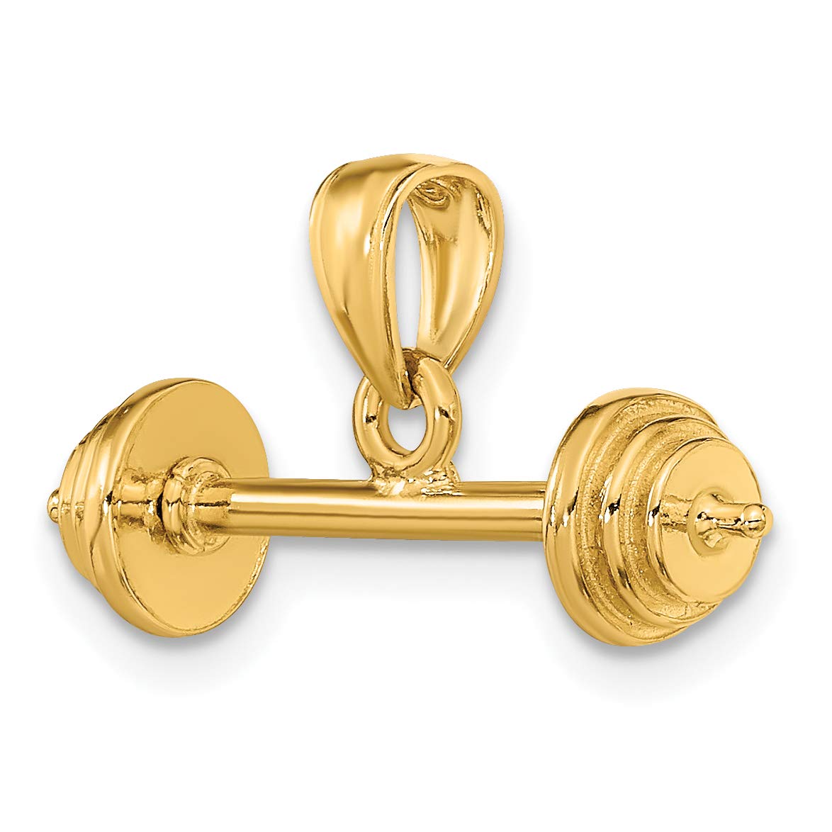 14K Solid Yellow Gold Bodybuilder Barbell Necklace - Weightlifting Gym Jewelry for Men - Perfect Gift for Fitness Lovers & Athletes - Workout, Bodybuilding & Sports Pendant Charm