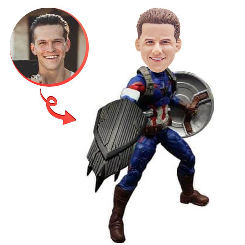 Custom Captain America Bobblehead Figurine - Personalized Gift for Dad, Father's Day, Birthday | Superhero Collectible, Desk Decor, Office Gift