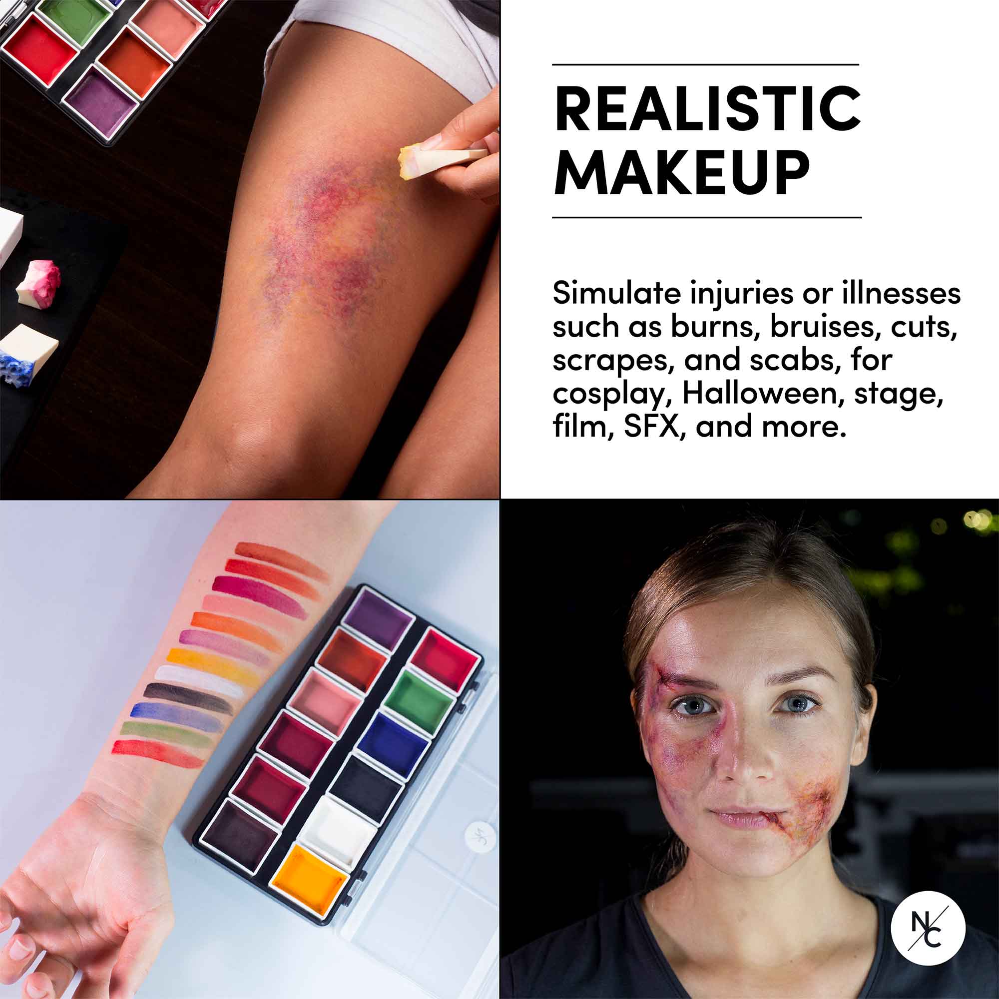 12 Color FX Alcohol Activated Palette - Professional Face & Body Paint for Halloween, Cosplay & Special Effects Makeup