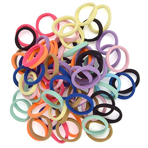 Trendy No Tangle Hair Ties for Women - 100 Pack Soft Cotton Ponytail Holders & Hair Bands for Gym, Work, School & Everyday Use