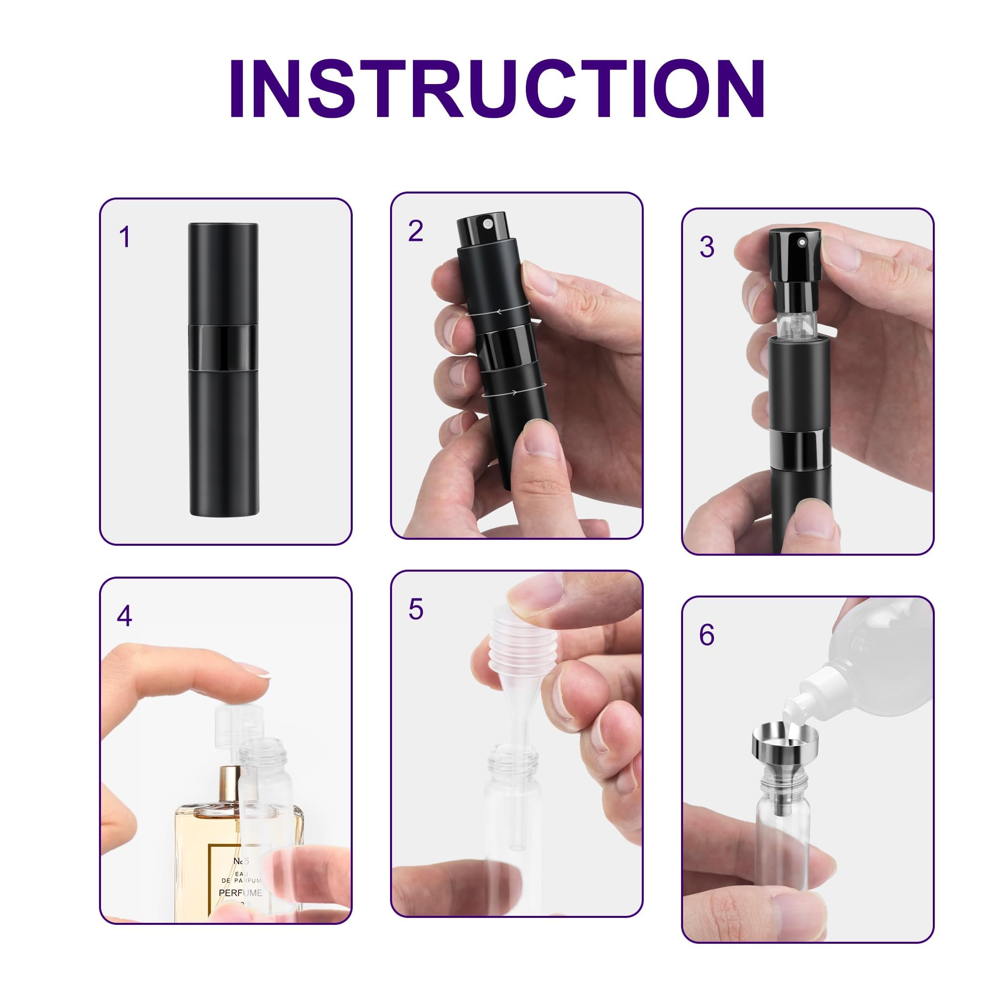 8ML Refillable Travel Perfume Atomizer Bottle - Portable Spray Bottle for Women & Men (Black & Gold, 2 Pack) | Perfect for Easter Baskets, Airplane Travel & On-the-Go Fragrance Touch-Ups