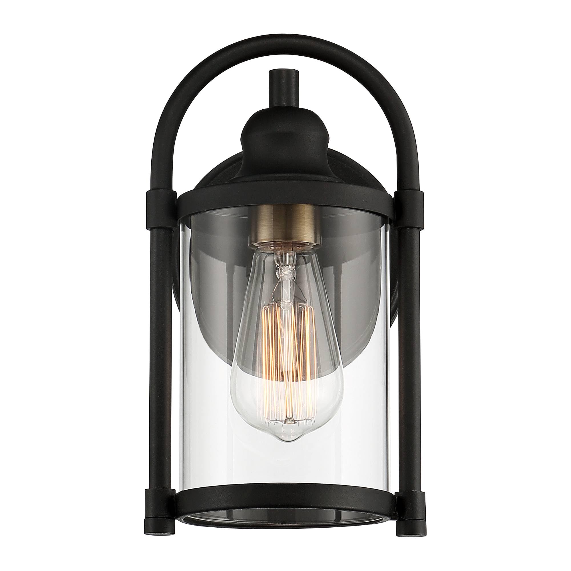 John Timberland Avani Modern Industrial Wall Light Sconces - Set of 2, Black Brass Hardwired Fixture with Clear Glass Shade (5.75