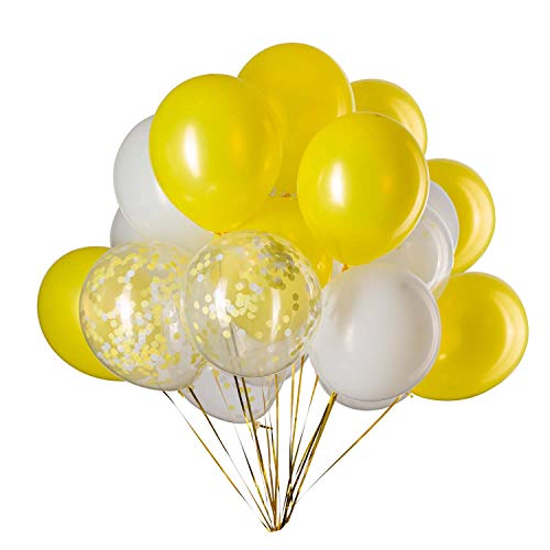 12in Yellow+white Confetti 50pcs