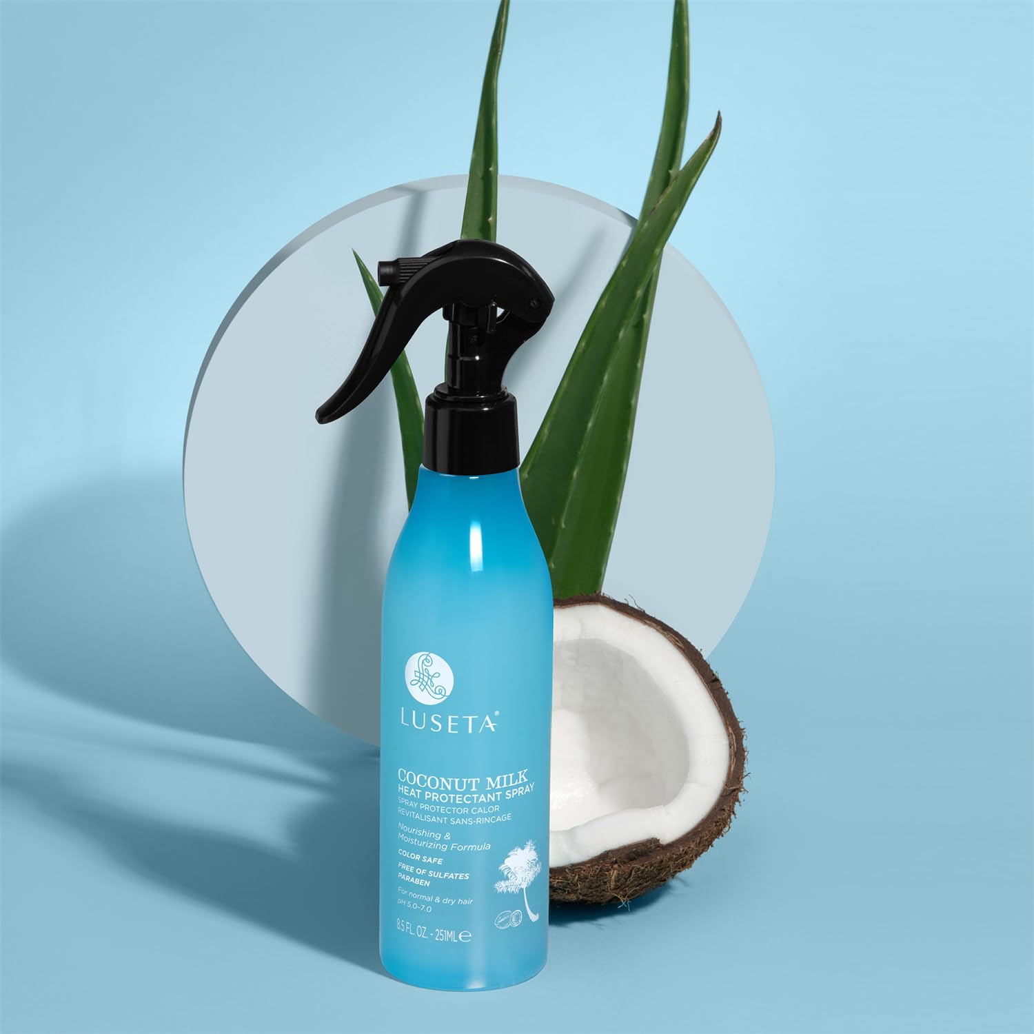 Luseta Coconut Milk Heat Protection Spray for Hair - 8.5oz Thermal Styling Spray to Prevent Heat Damage & Breakage - For Women & Men - Perfect for Blow Drying, Straightening & Curling