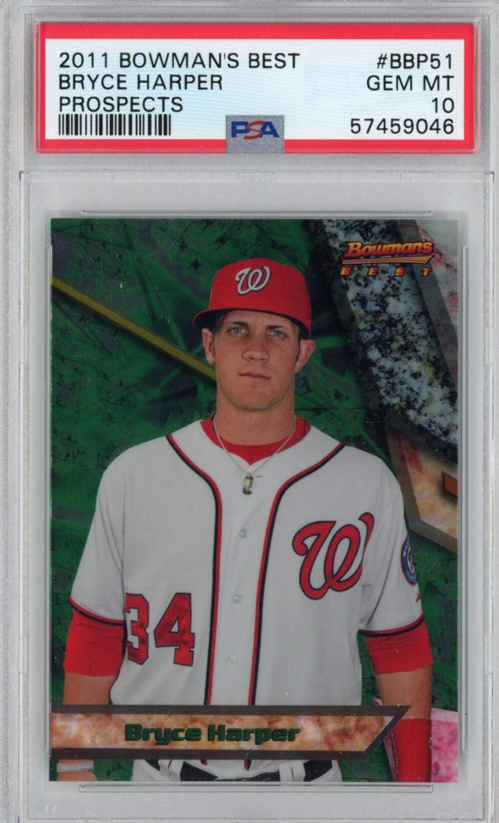 2011 Bowman's Best Bryce Harper #BBP51 Rookie Baseball Card PSA 10 Gem Mint - Rare Graded MLB Prospect Card for Collectors & Investors - Perfect for Display, Trading, and Sports Memorabilia Collections