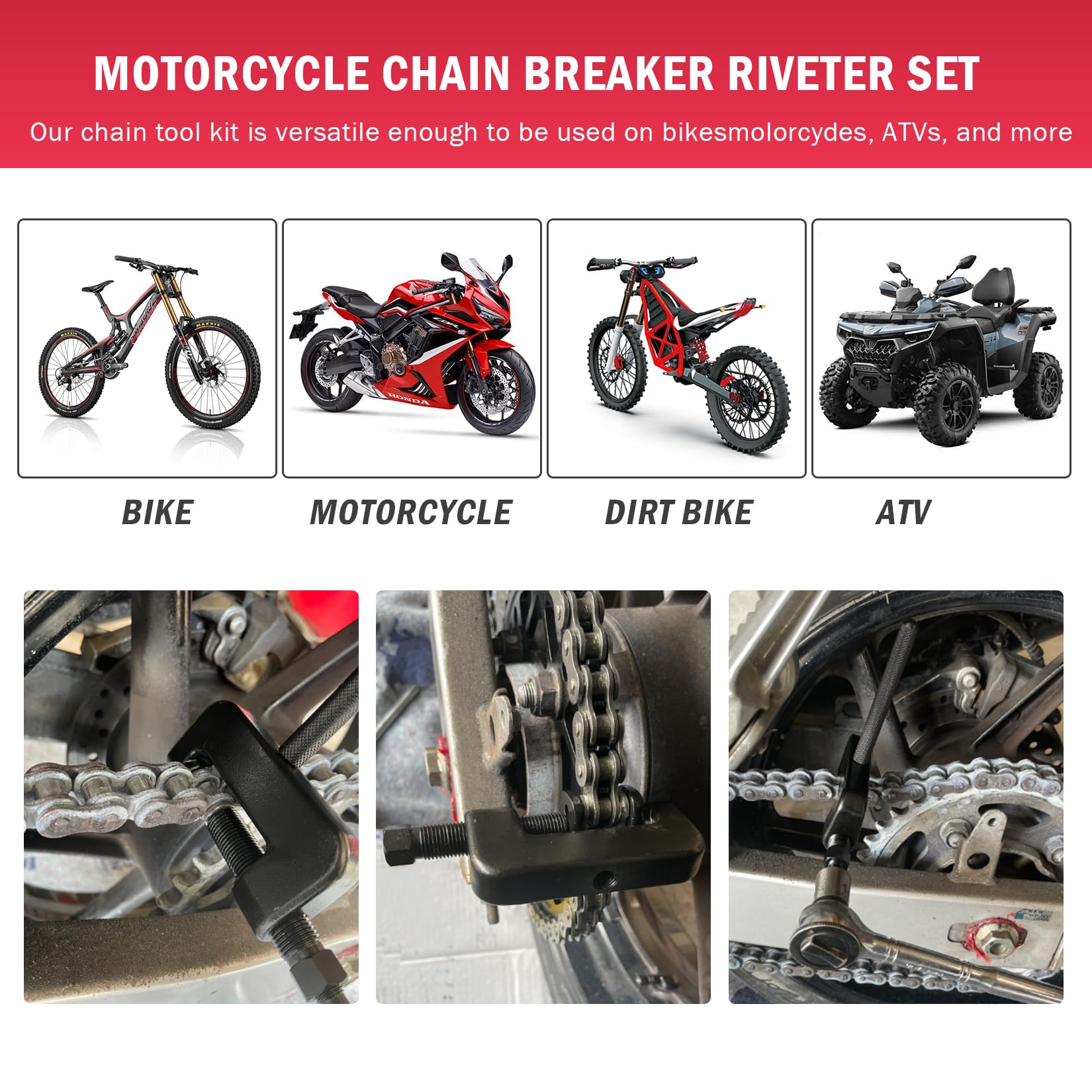 13-Piece Motorcycle Chain Breaker & Riveting Tool Kit - Heavy Duty Chain Cutter & Repair Set for Dirt Bikes, ATVs, and Motorcycles - Perfect for Trailside Repairs and Garage Maintenance