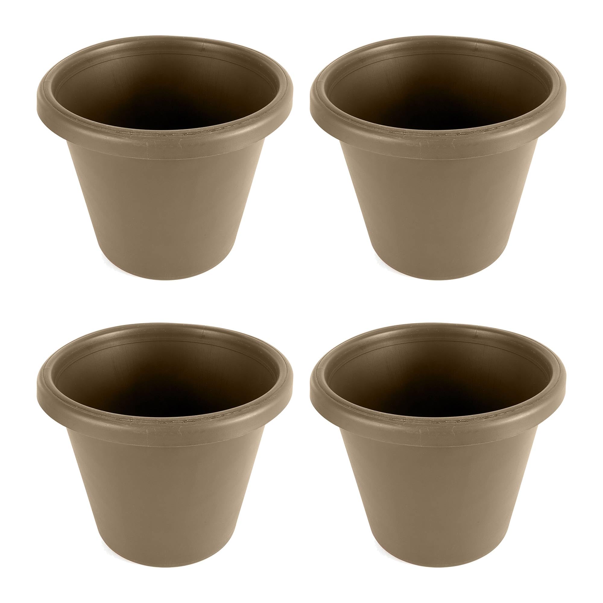 The HC Companies 16 Inch Classic Plastic Flower Pots (4 Pack) - Indoor/Outdoor Garden Planters with Molded Rim & Drainage Holes, Sandstone Color - Perfect for Patio, Balcony & Home Decor Planting
