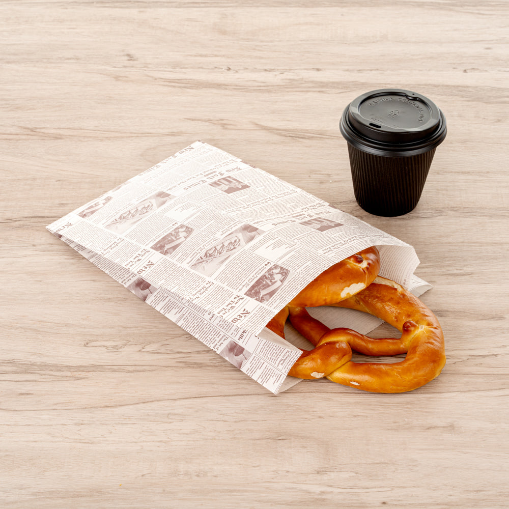 Eco-Friendly Sepia Newsprint French Fry & Snack Bags - 7x3x11 Inches, 100 Count Bulk Pack - Perfect for Food Trucks, Movie Nights & Party Snacks