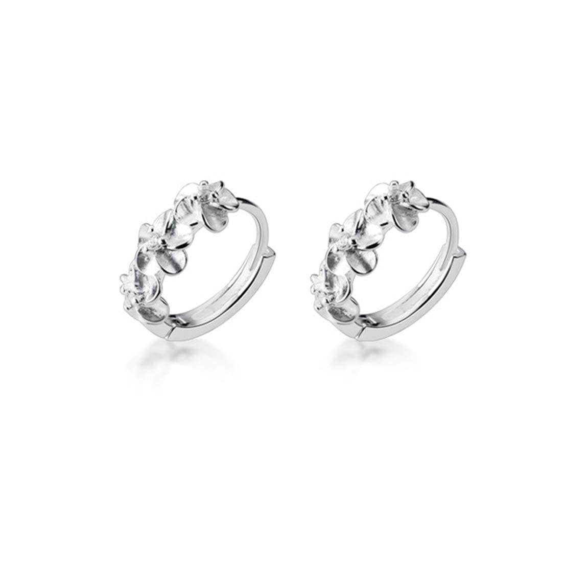 925 Sterling Silver Floral Hoop Earrings for Women - Small Huggie Hoop Earrings with Plumeria Flower Design - Perfect for Everyday Wear, Parties & Gifts