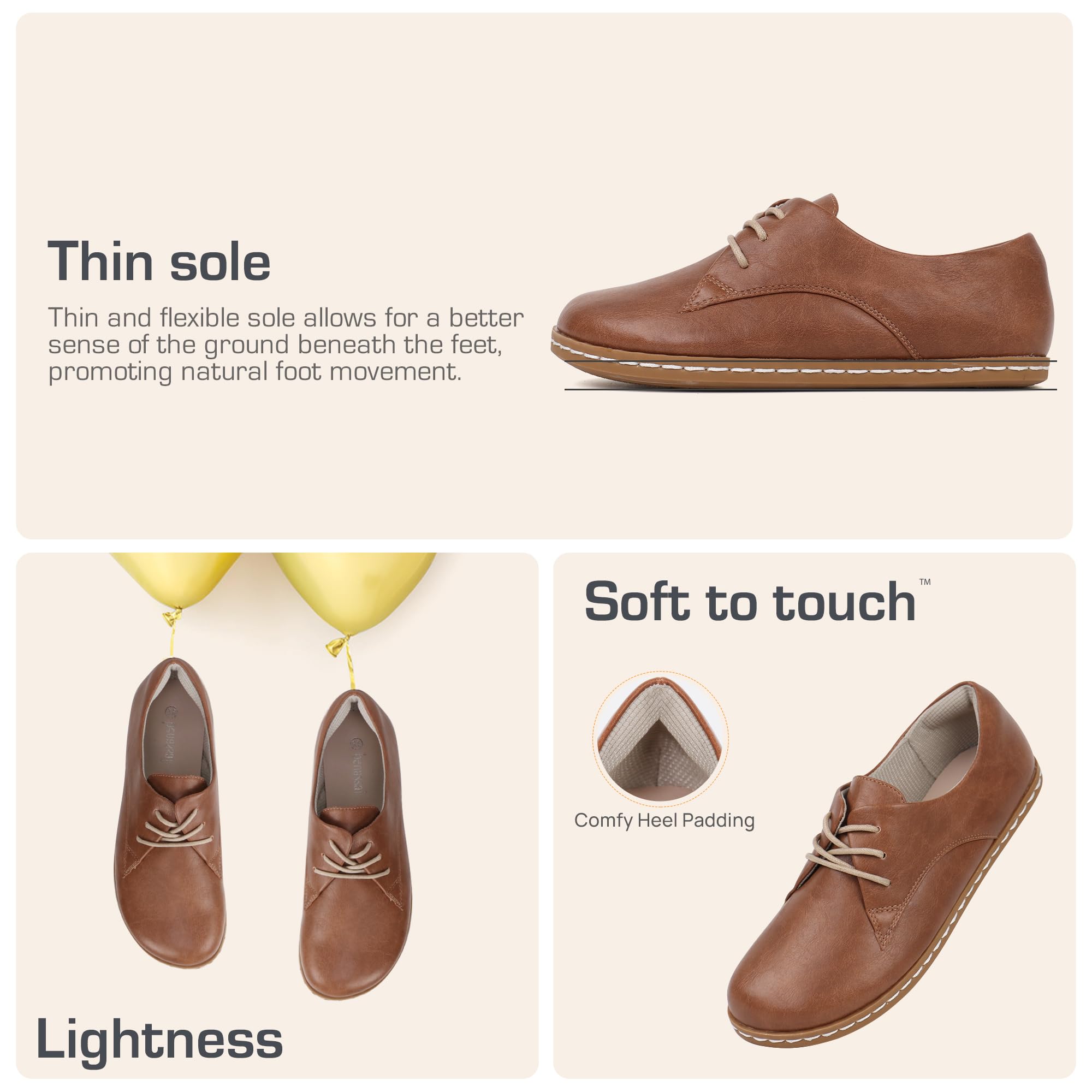 Women's Barefoot Dress Shoes with Wide Toe Box - Comfortable Oxfords for Work, Office & Formal Occasions