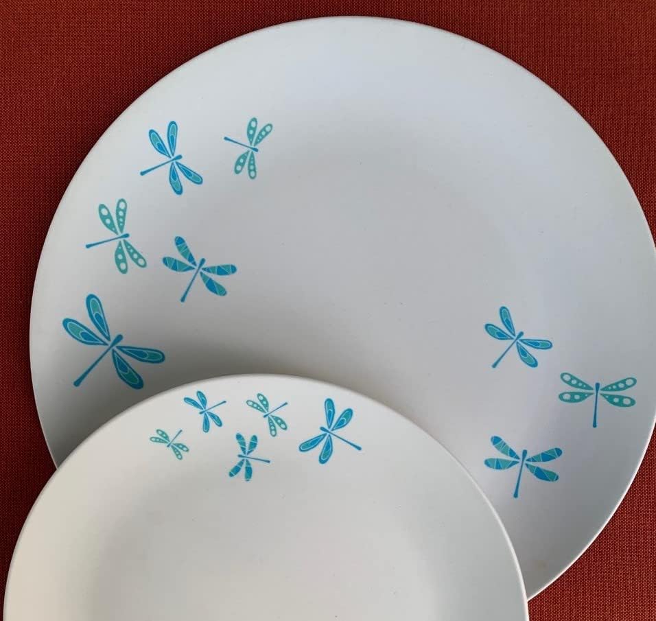 Eco-Friendly Bamboo Dinner Plate Set with Dragonfly Design - 6 Pack 10 Inch Reusable Plates for Indoor & Outdoor Dining, Picnics, Parties & Daily Use