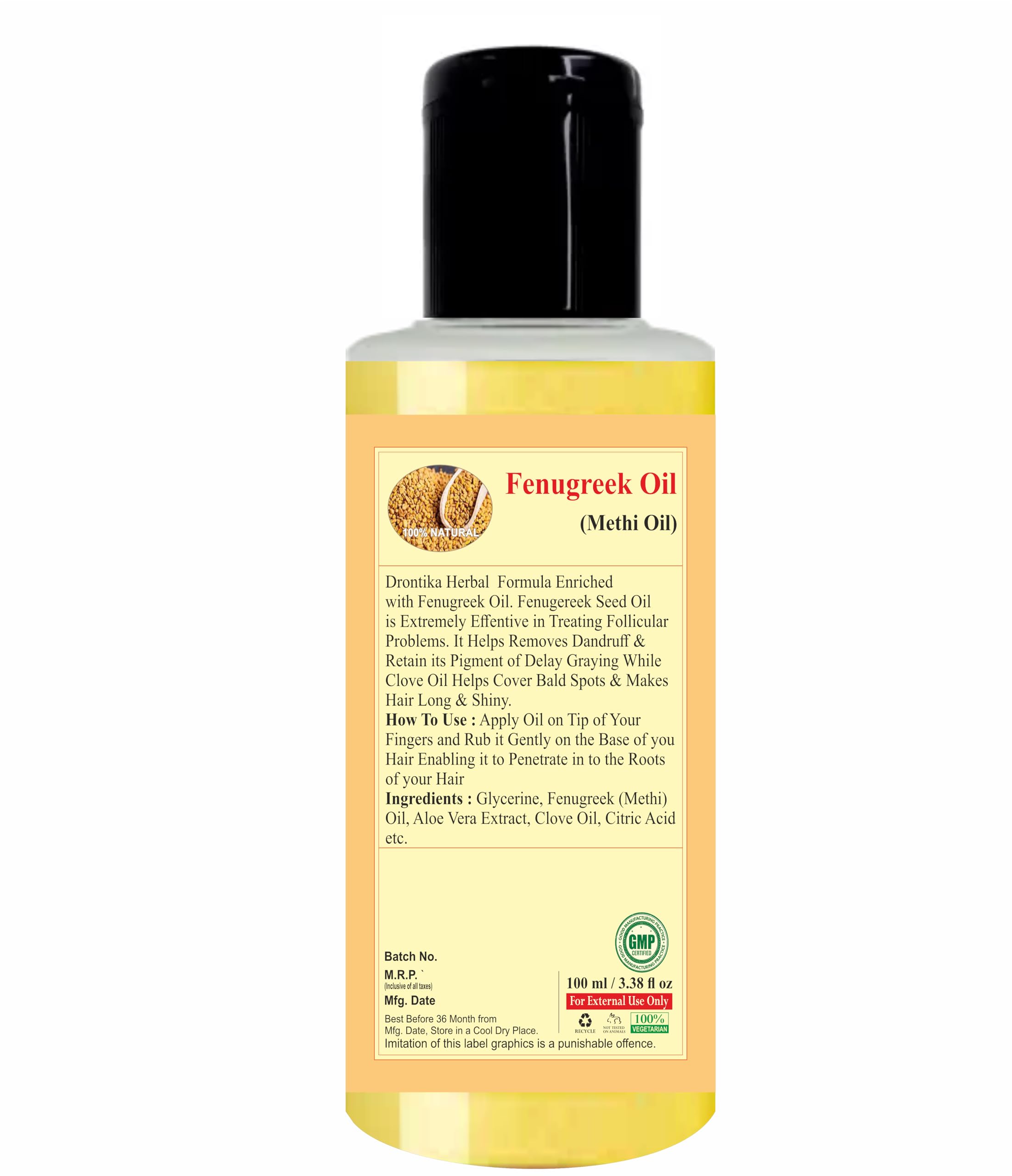 Drontika Herbal Natural Fenugreek Hair Oil for Stress Relief & Anti-Dandruff Treatment - 200ml | Promotes Hair Growth & Scalp Health | Perfect for Daily Hair Care & Relaxation Therapy